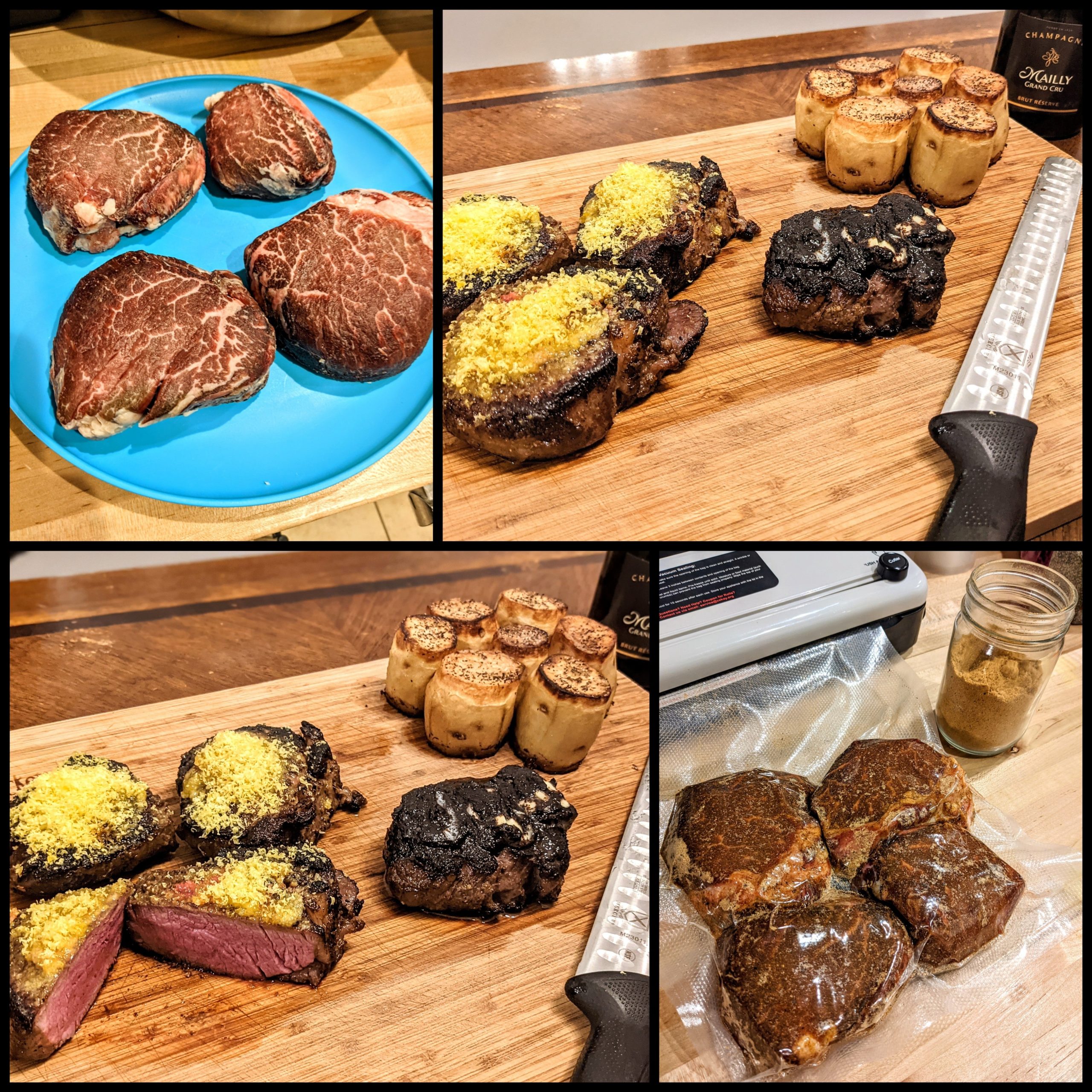 Filet Mignon and Fondant Potatoes. Topped with bone marrow compound