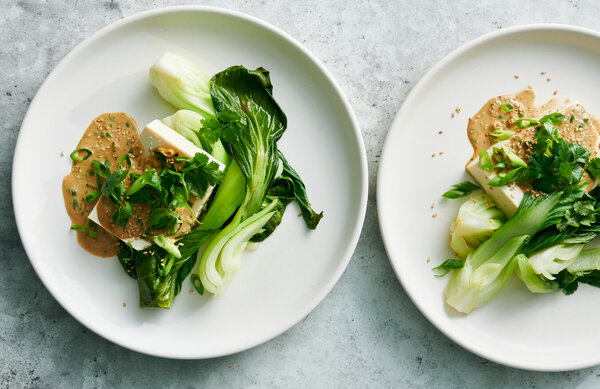 Tofu and Bok Choy With Ginger-Tahini Sauce