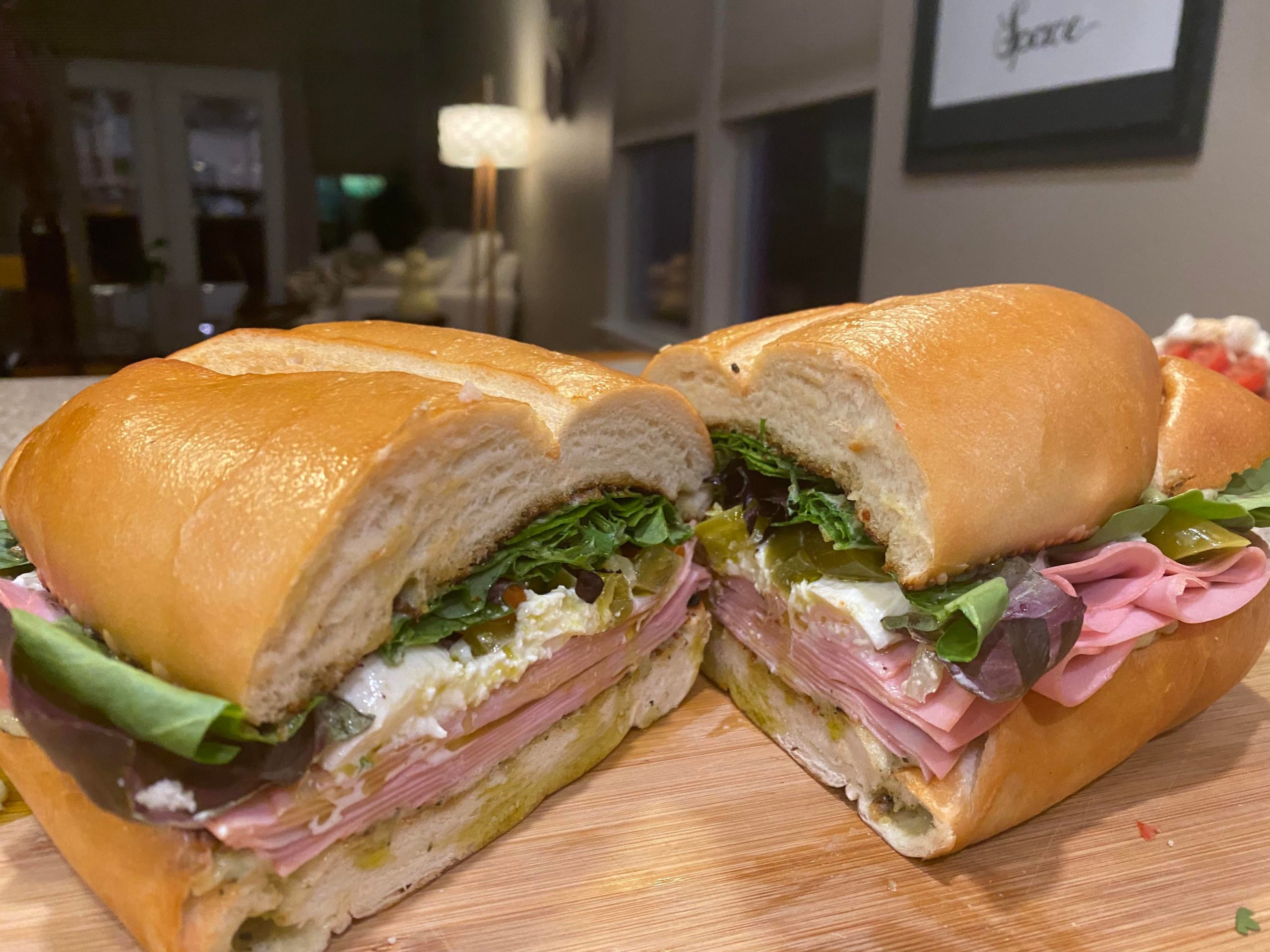 Mortadella and Burrata sandwich I made. The giardiniera really set it