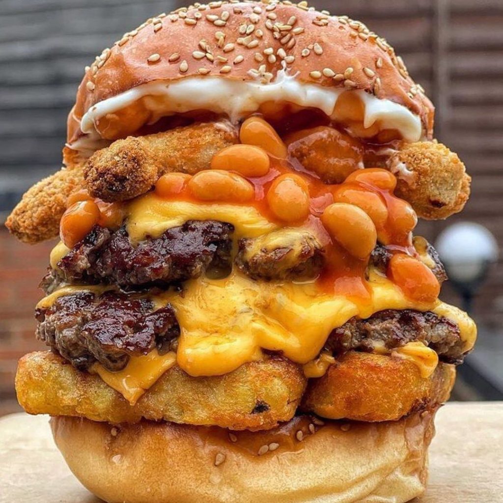 This is an unusual burger for me. EAT or PASS baked beans in a burger?!