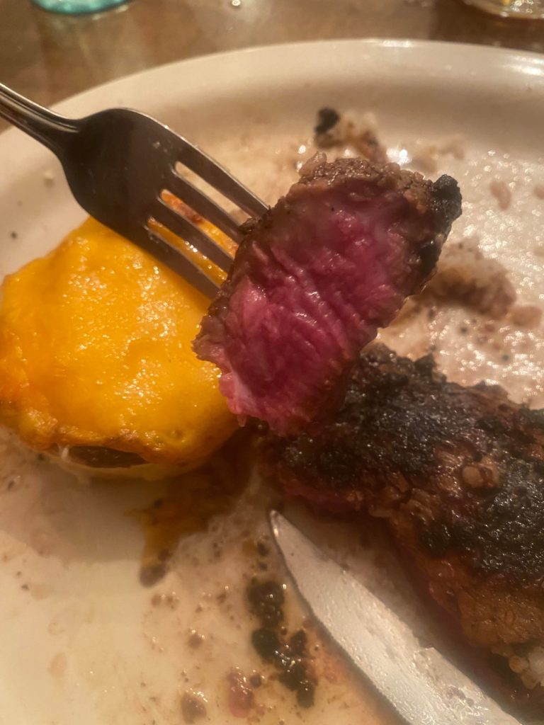 Omaha steak with scalloped potatoes