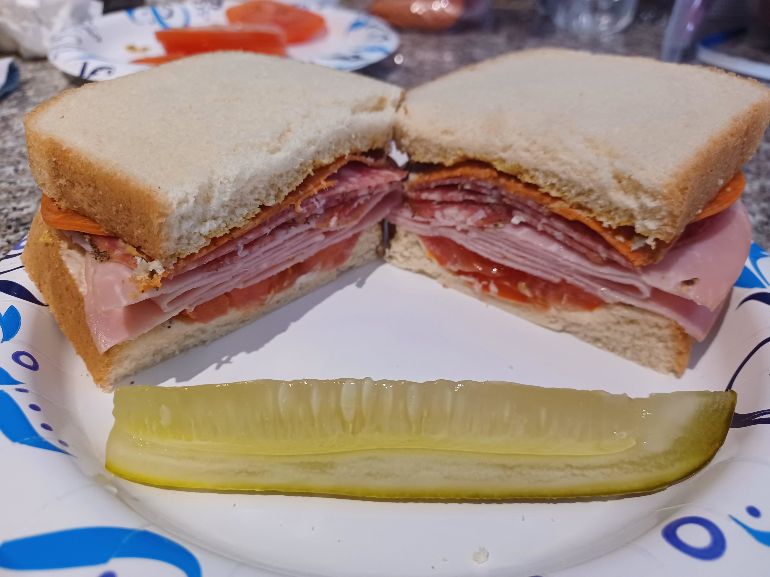 Italian white, mayo, tomato, ham, peppered salami, pepperoni, spicy