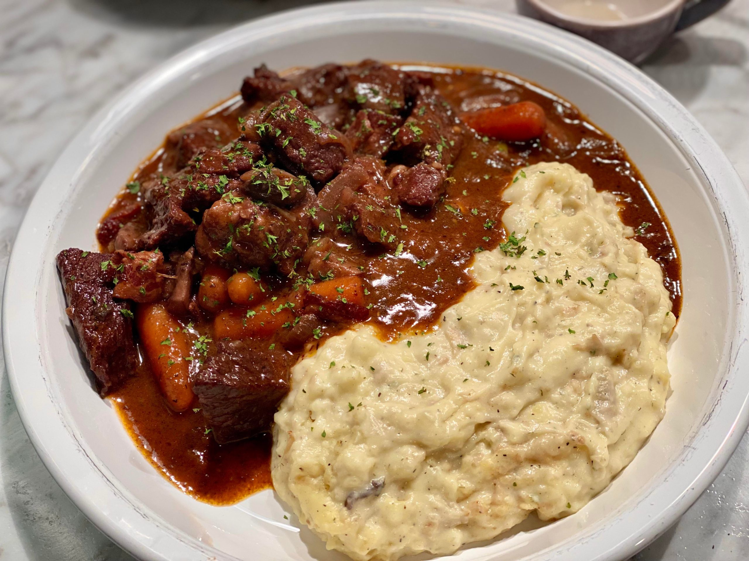 Julia Child’s Beef Bourguignon (with a side of creamy dill mashed