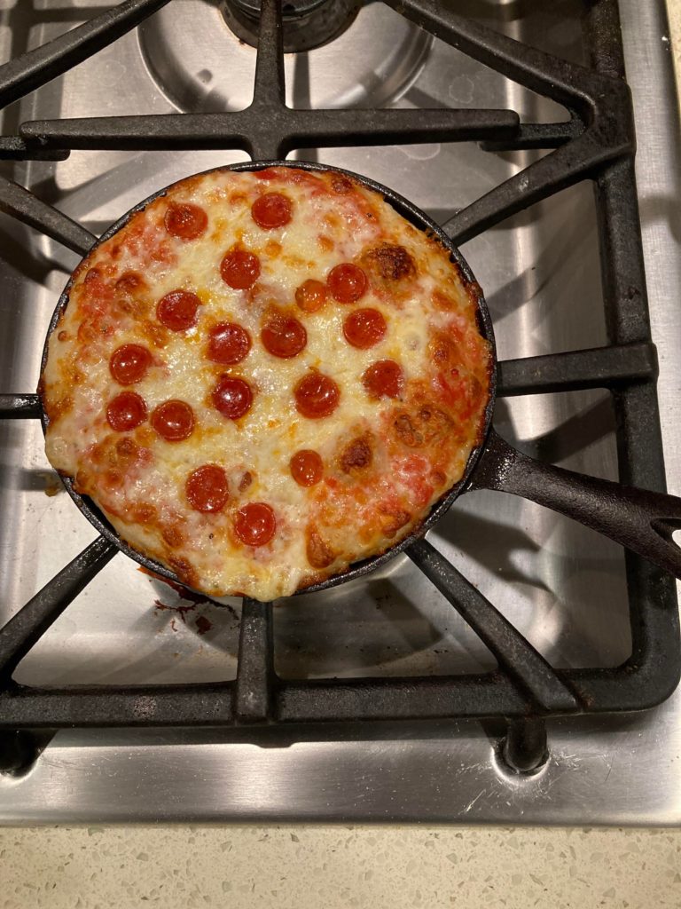 Extra dough + mini skillet = personal pan pizza