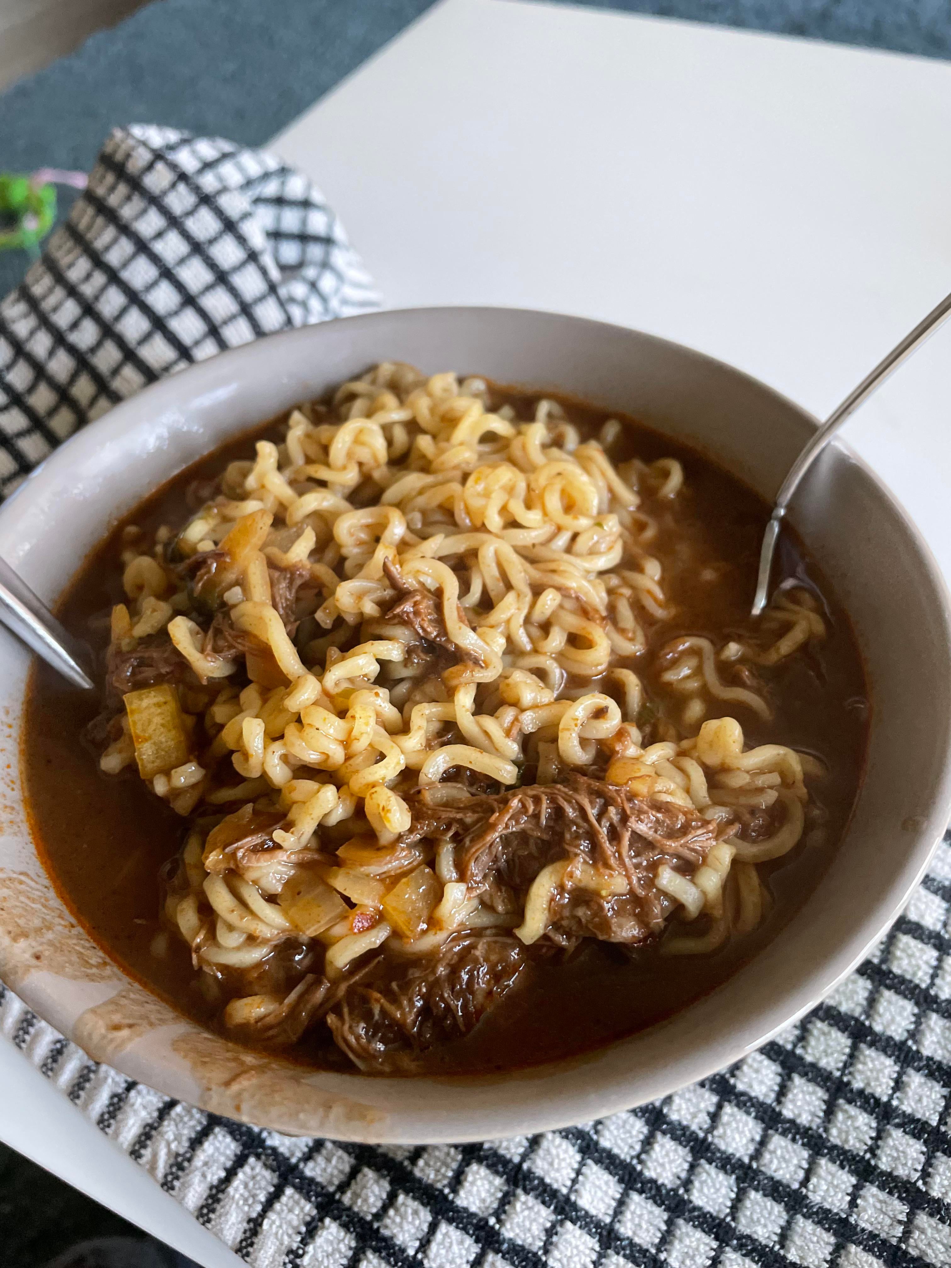 Leftover birria con consome used in my ramen today Dining and Cooking