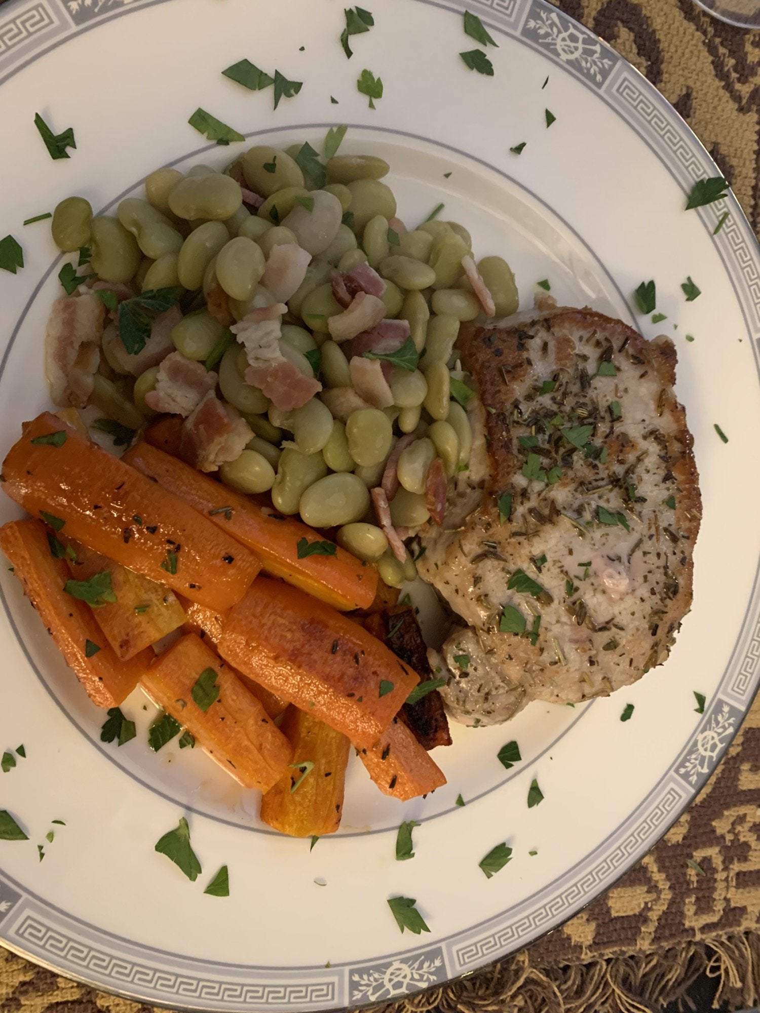 Pork Chop, Lima Beans, Roasted Carrots Dining and Cooking