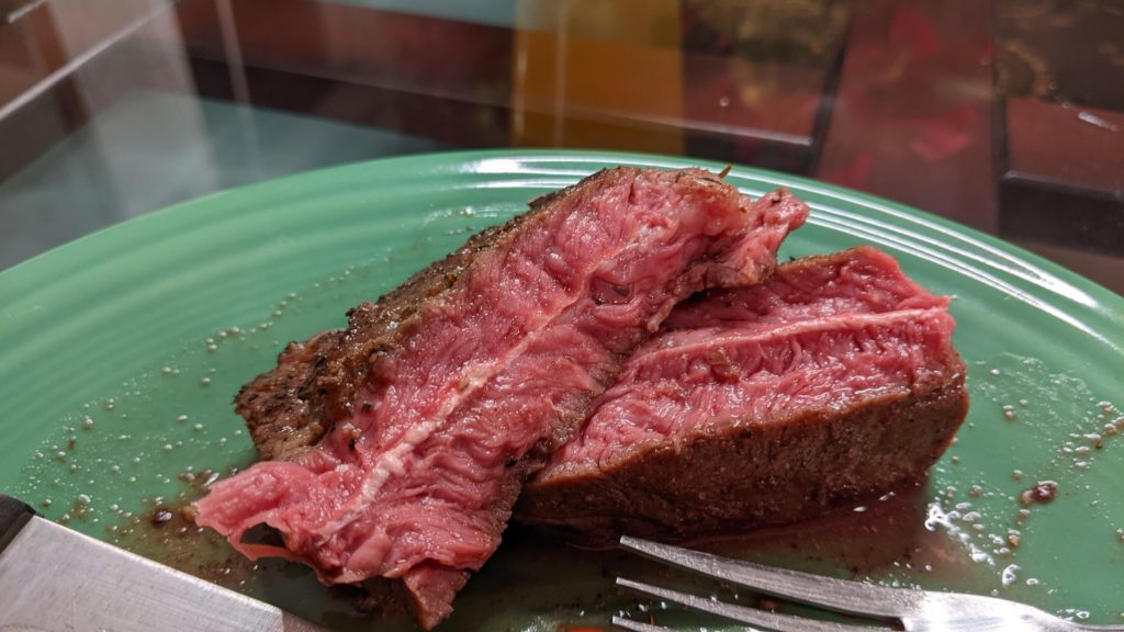 First time buying Flat Iron, didn't know what to do so; 133F @ 1 hr. Aside from the fat in the middle, surprisingly good for how cheap it is. Tender AF. I got three steaks off the cut, aprox $3.33 each. How can I make them better?