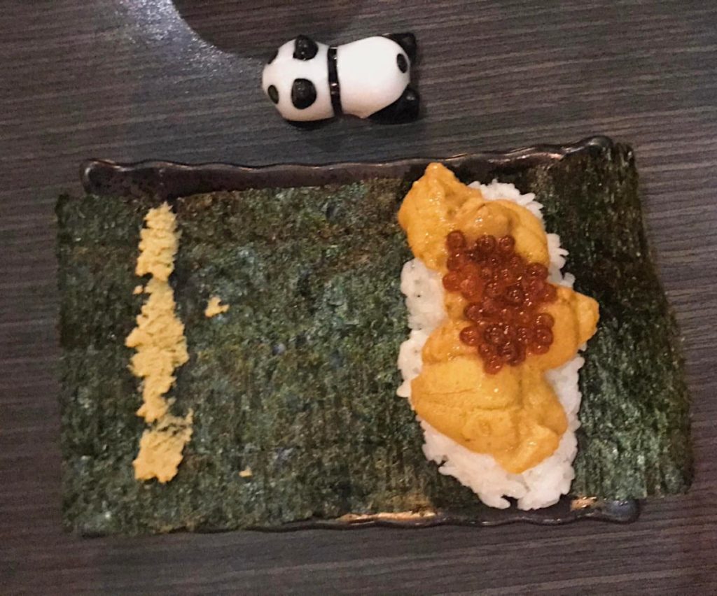 My first uni experience: $6 uni roll + ikura with freshly ground wasabi