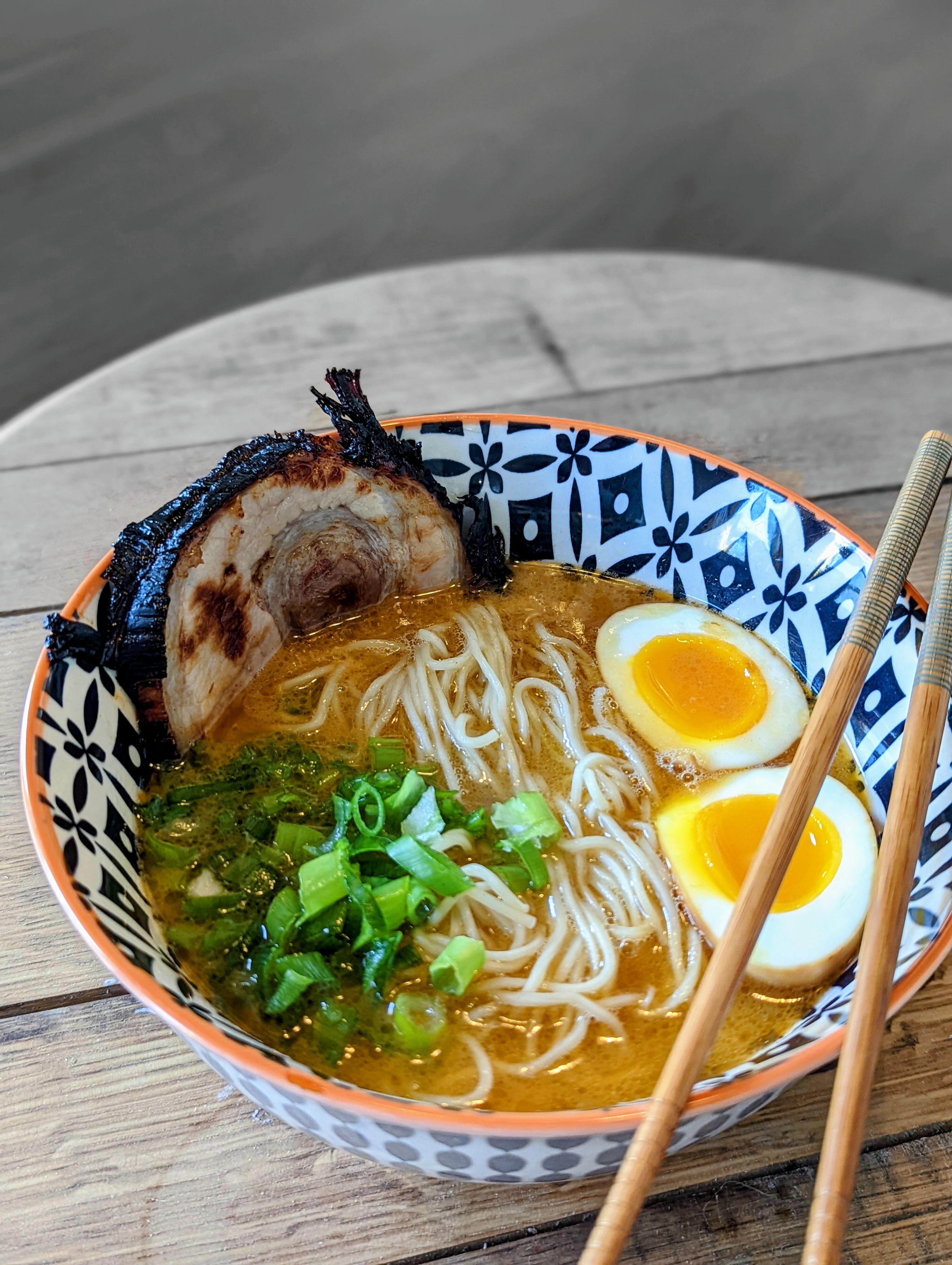 Tonkotsu with fermented black garlic shoyu tare. Dining and Cooking