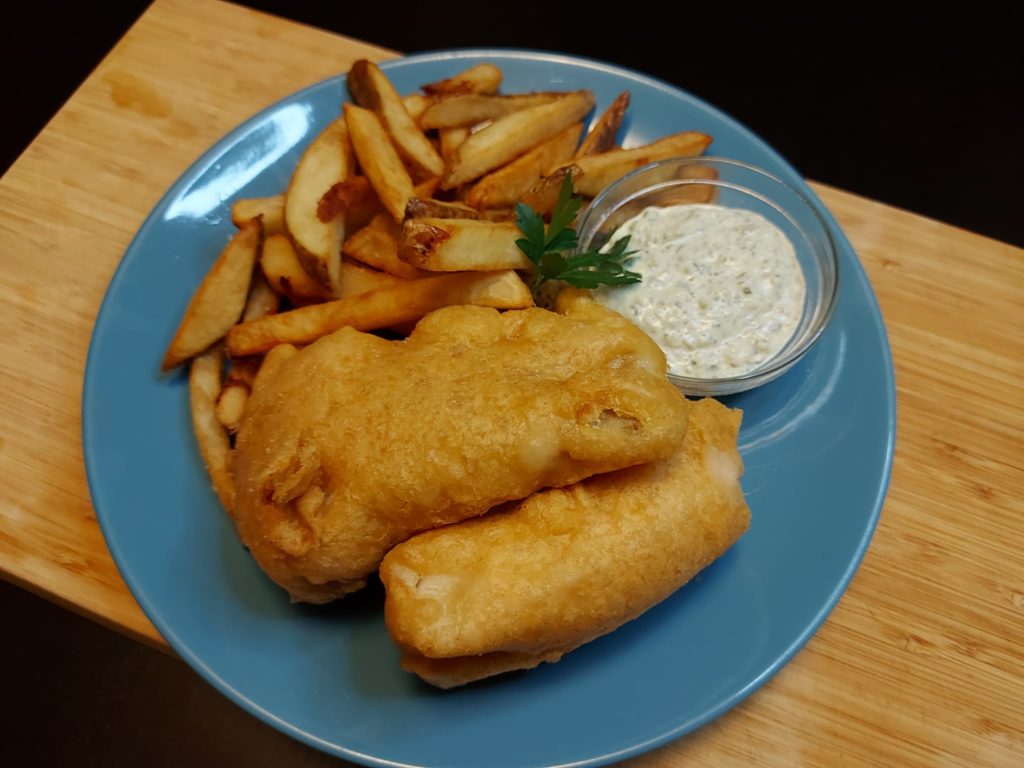 Fish and chips, home made tartar sauce