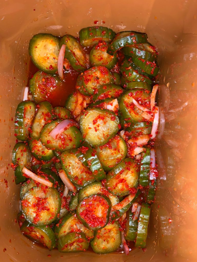 I made cucumber kimchee 😋. My first kimchee ever.