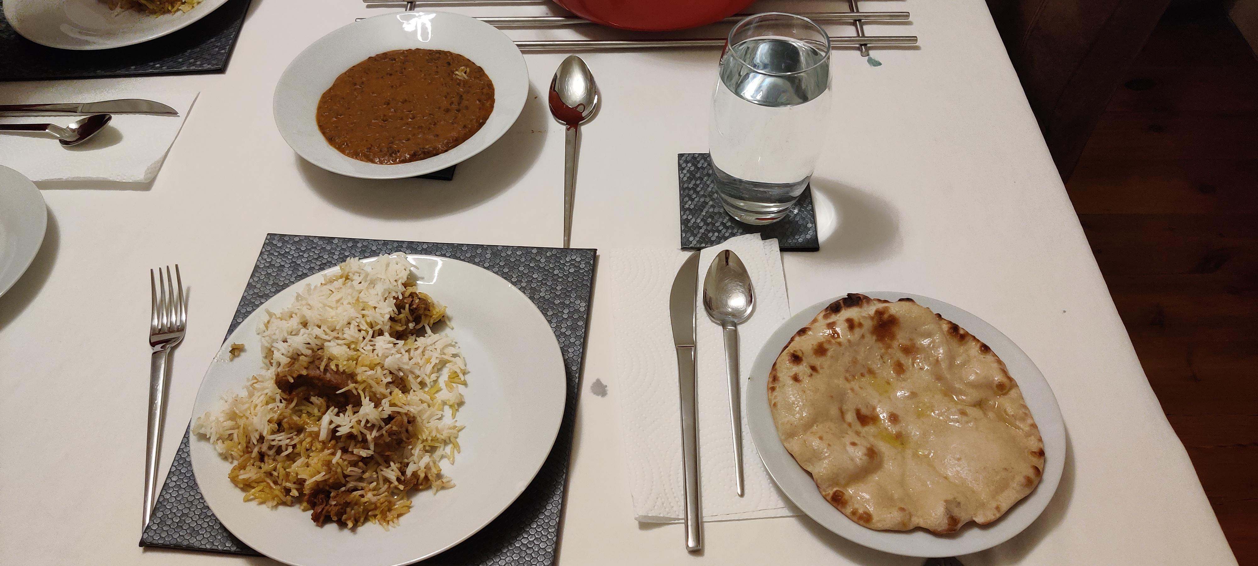 Dishoom black dhal, lamb biryani and naan bread cooked in the ooni! Dining and Cooking