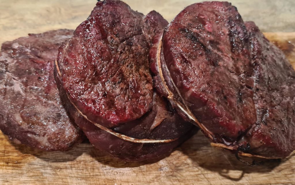 Reverse seared angus eye fillet lightly smoked with Jarrah. The best steak I've ever had full stop.