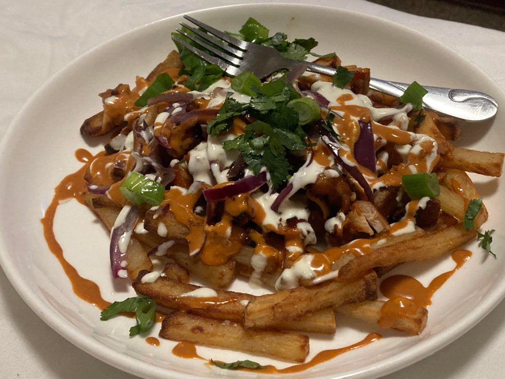 Asian spicy chicken loaded fries