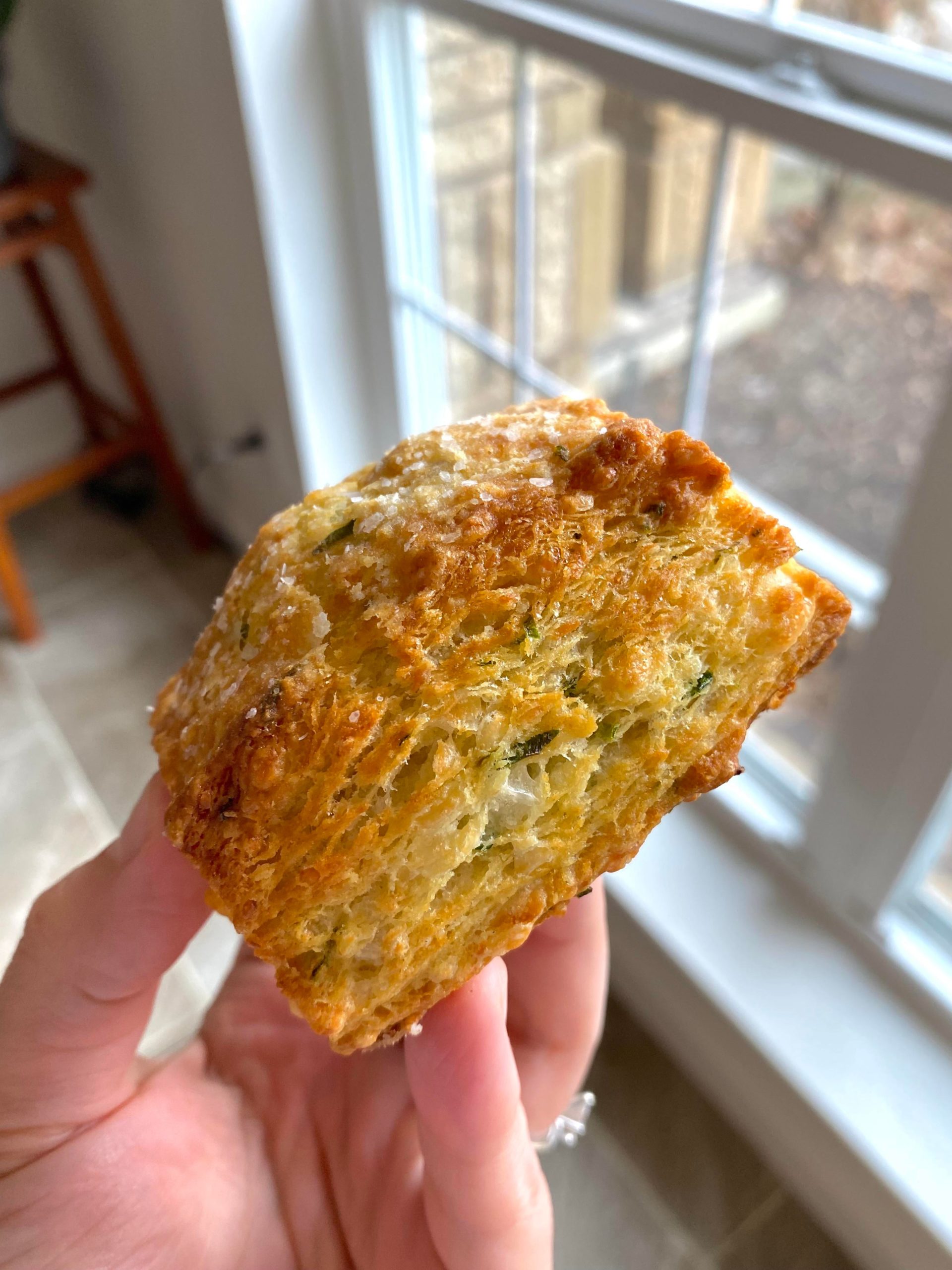 White cheddar and green onion biscuit. Dining and Cooking