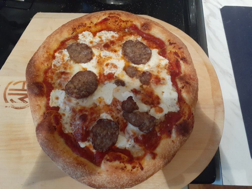 Homemade Meatballs, Pepperoni Fresh Mozz, Parm and Low Moisture Mozz