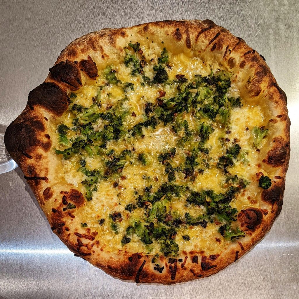 Broccoli cheddar on NY-style crust