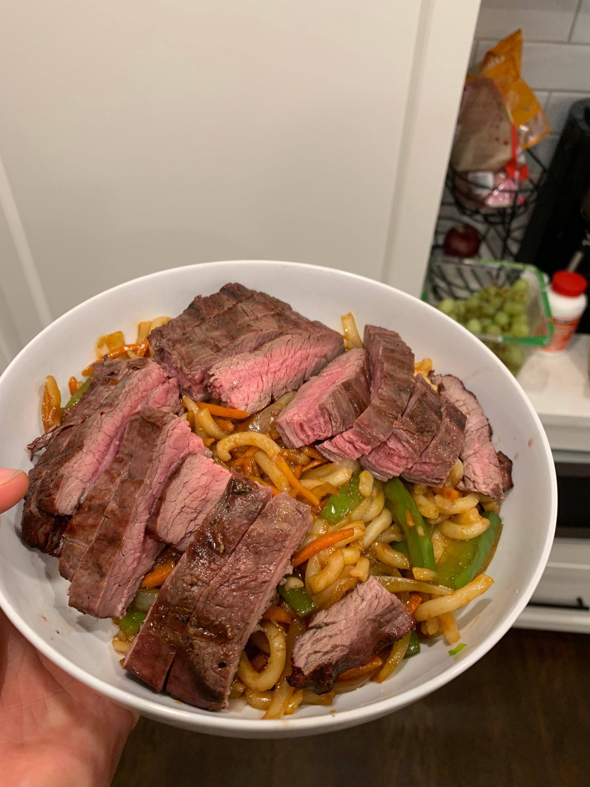 Flank steak with gochujang & ginger udon stir fry Dining and Cooking