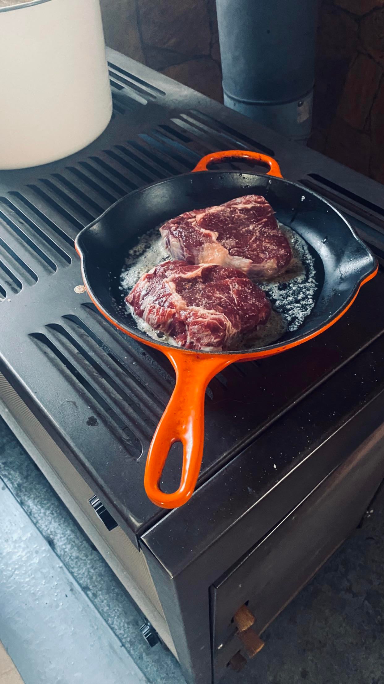 Moose Ribeye on the Wood Stove Dining and Cooking