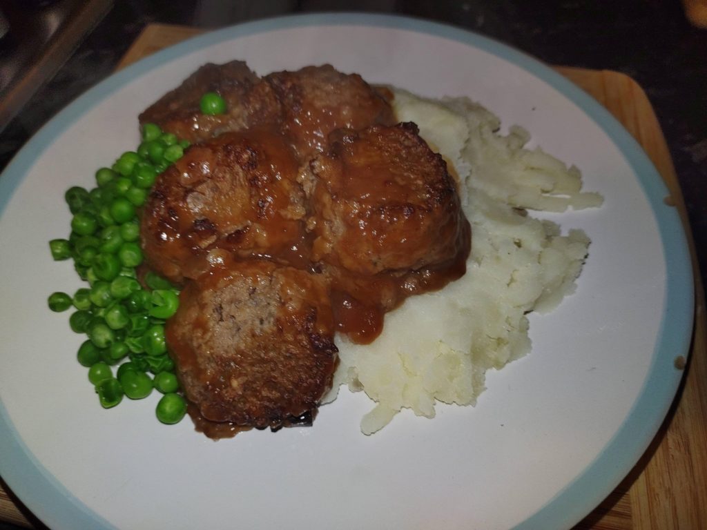 Mr Brain's, mash and peas