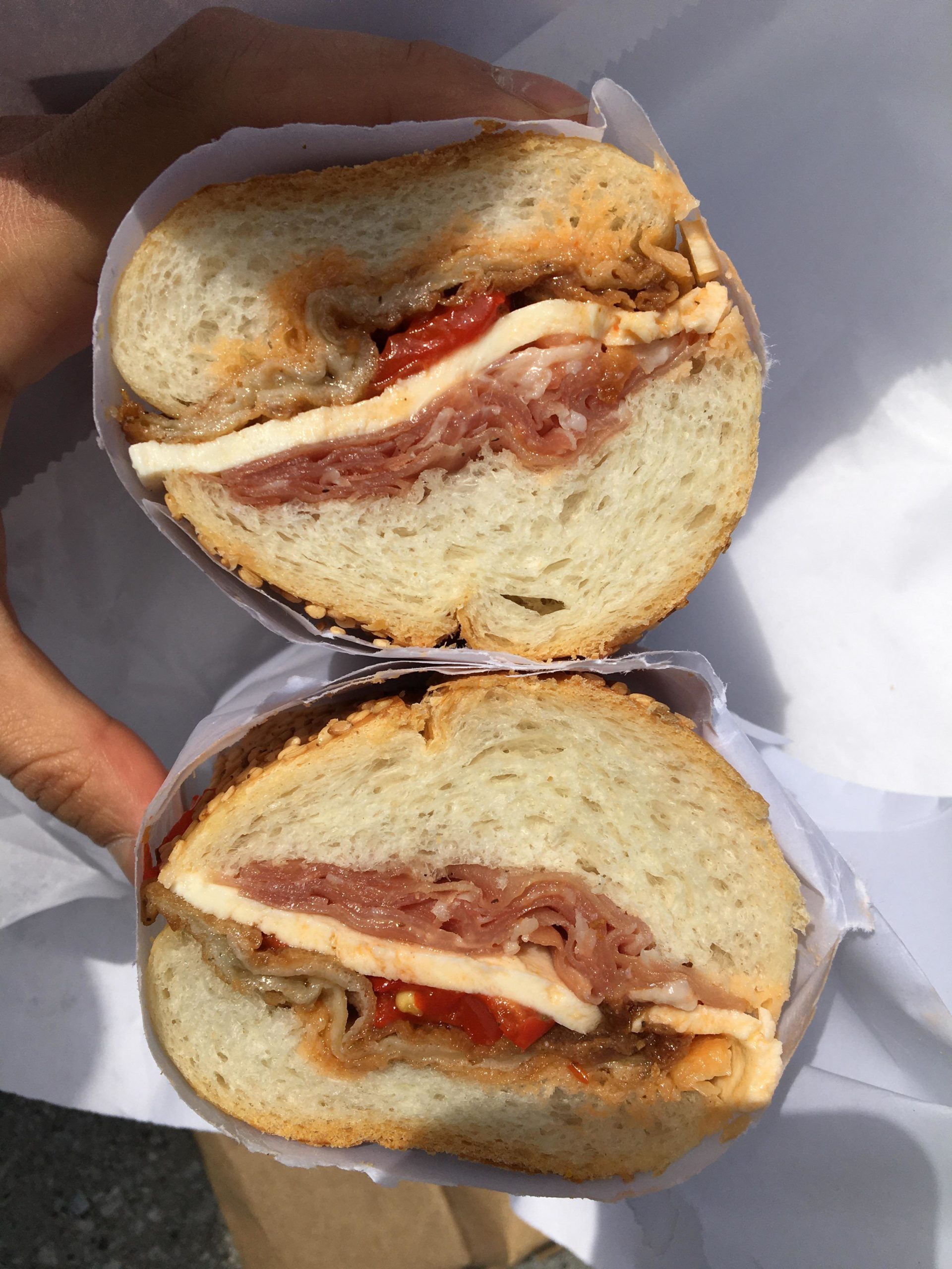 Eggplant, prosciutto, mozzarella and roasted red peppers Dining and