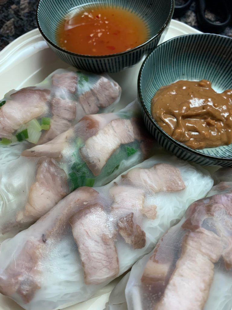 Homemade pork belly spring rolls