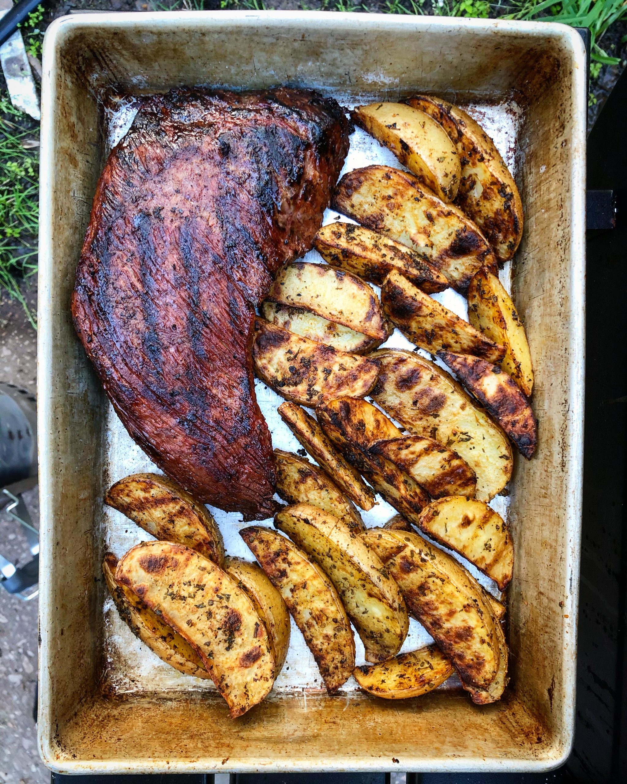 Grilled tritip and potato wedges Dining and Cooking