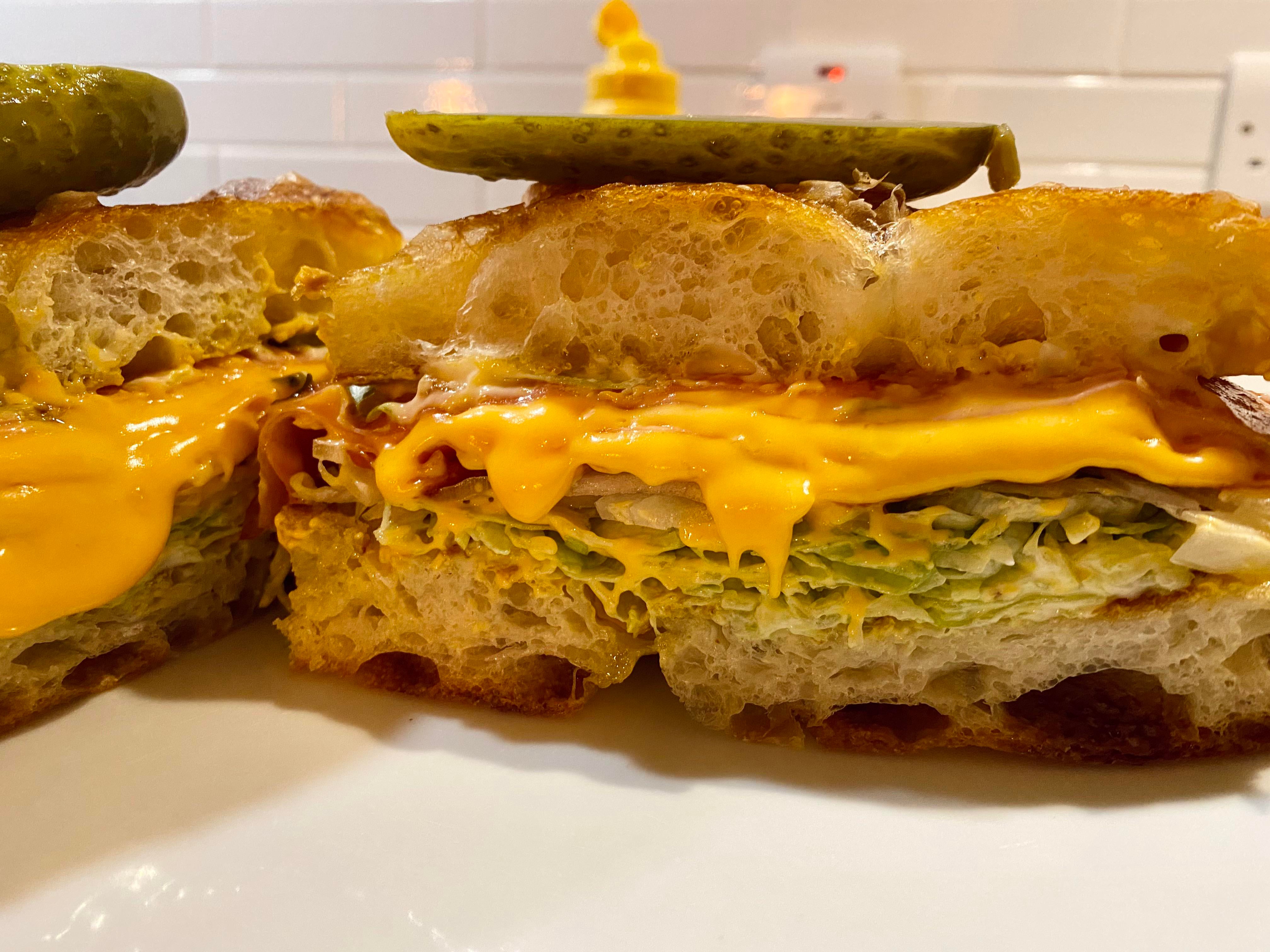 Fried mortadella on focaccia Dining and Cooking