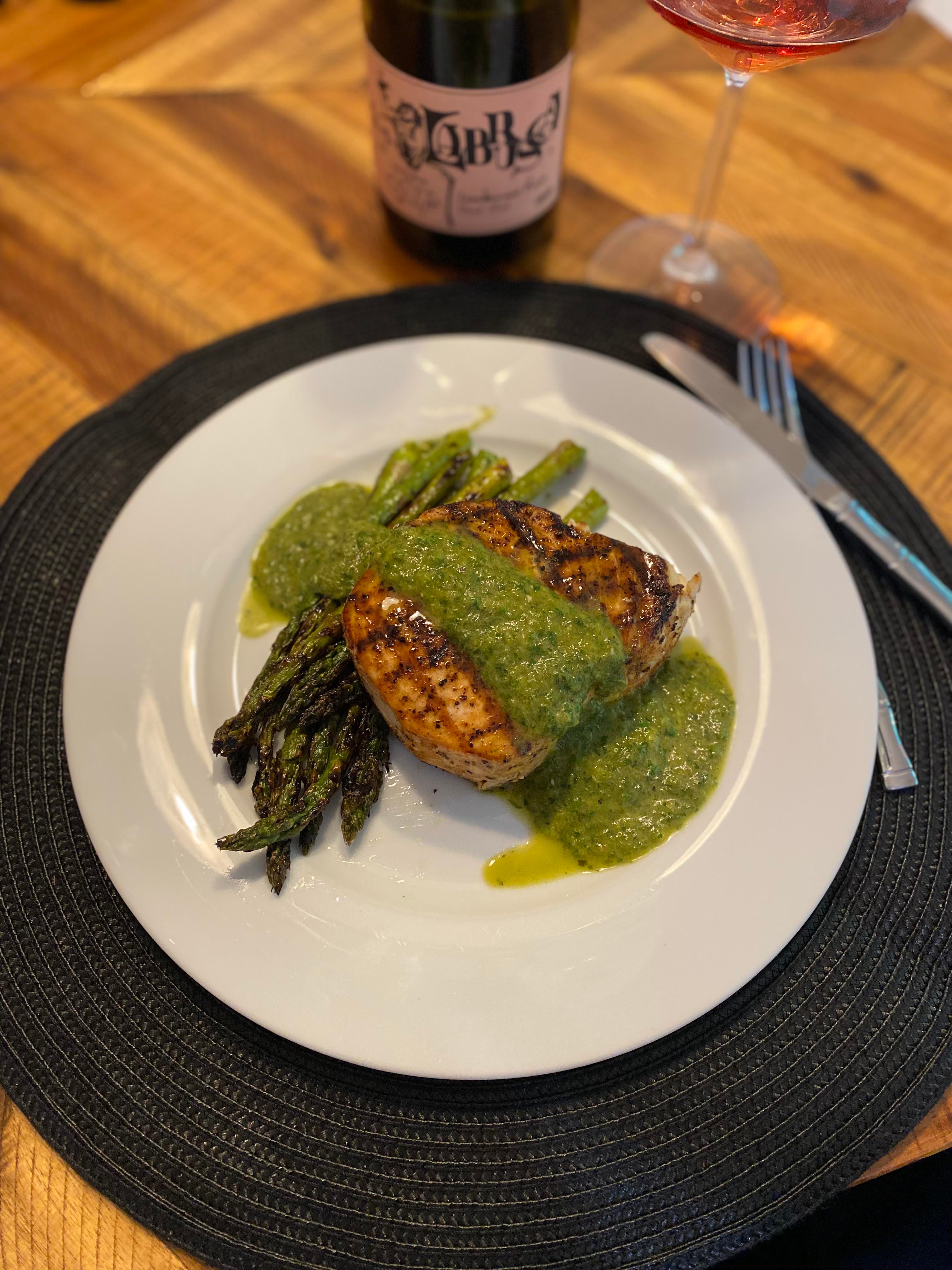 Grilled swordfish with a fire roasted poblano salsa verde Dining and