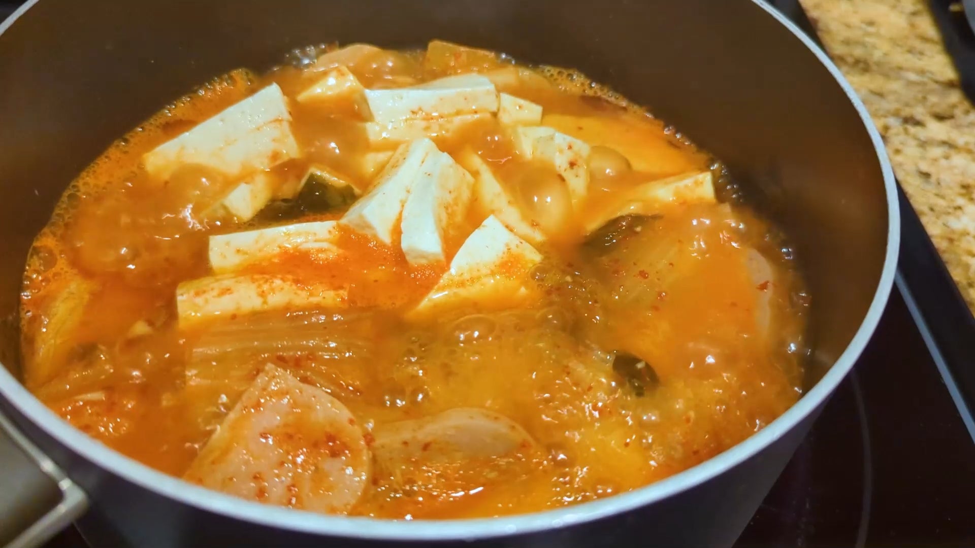 4 Ingredient Kimchijigae (kimchi, tuna, spam, and tofu) Dining and