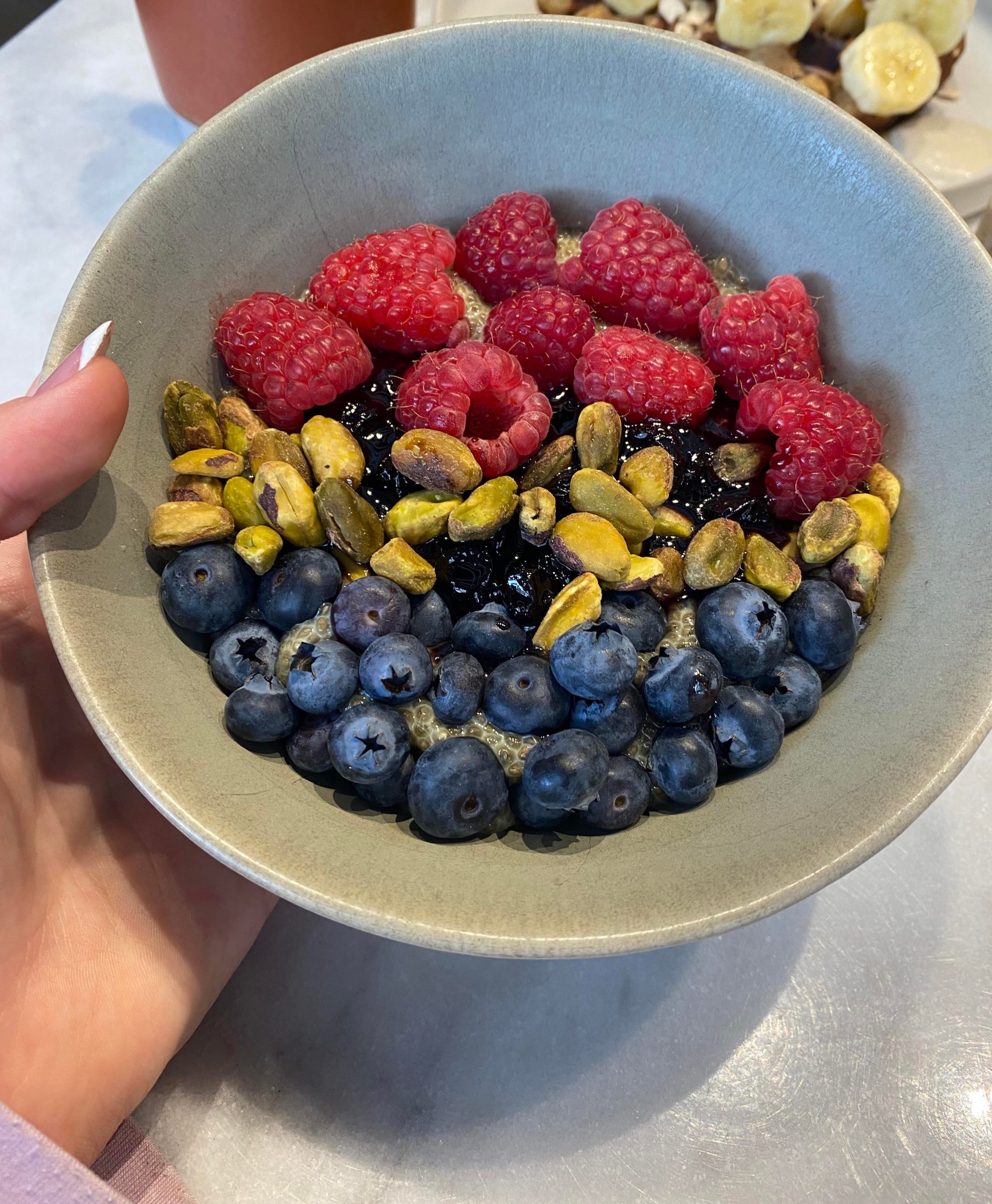 chia seed putting w a berry compote & toppings ^^ Dining and Cooking