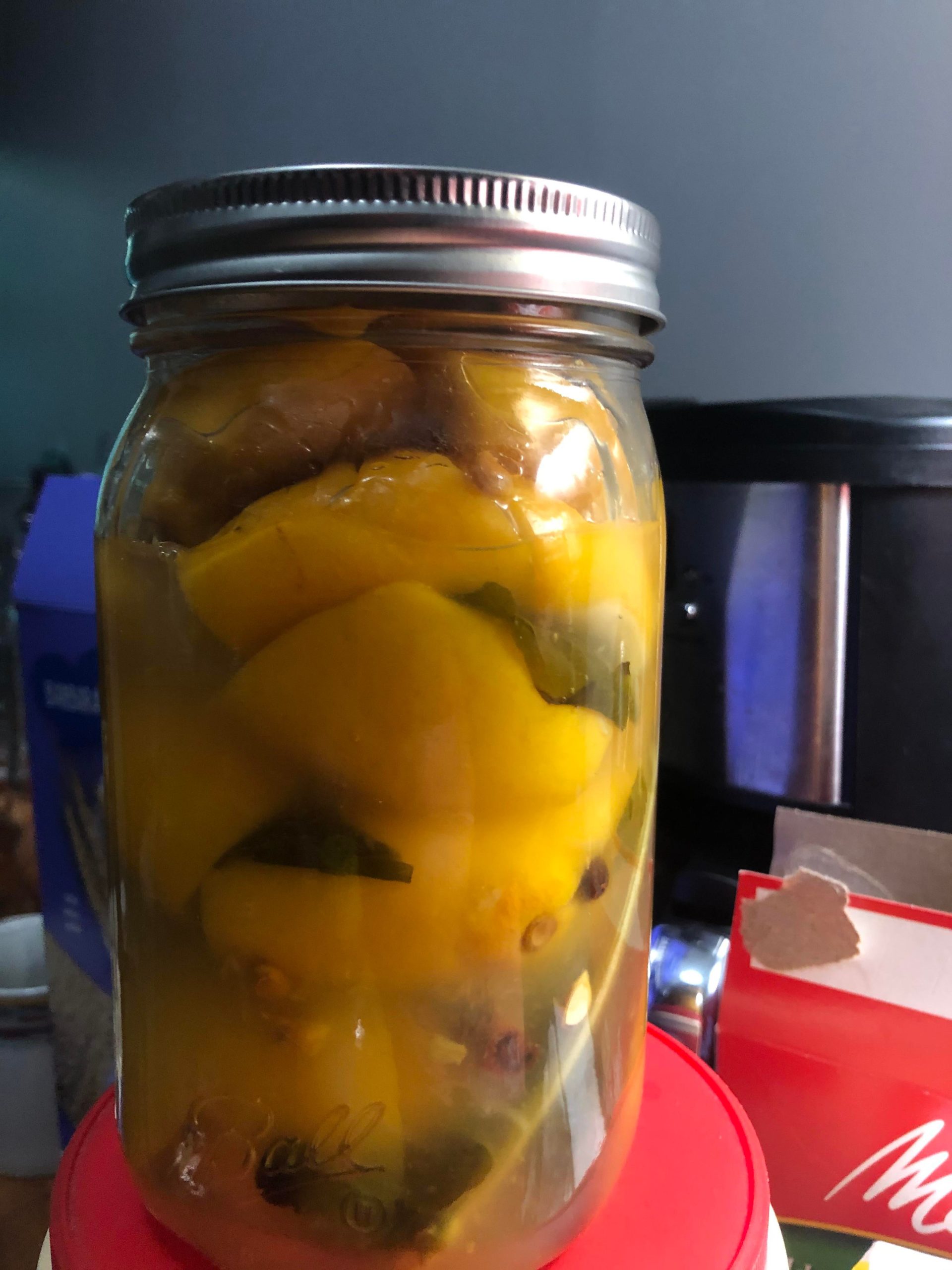 Made pickled lemons; water bath canned, flipped upside down everyday