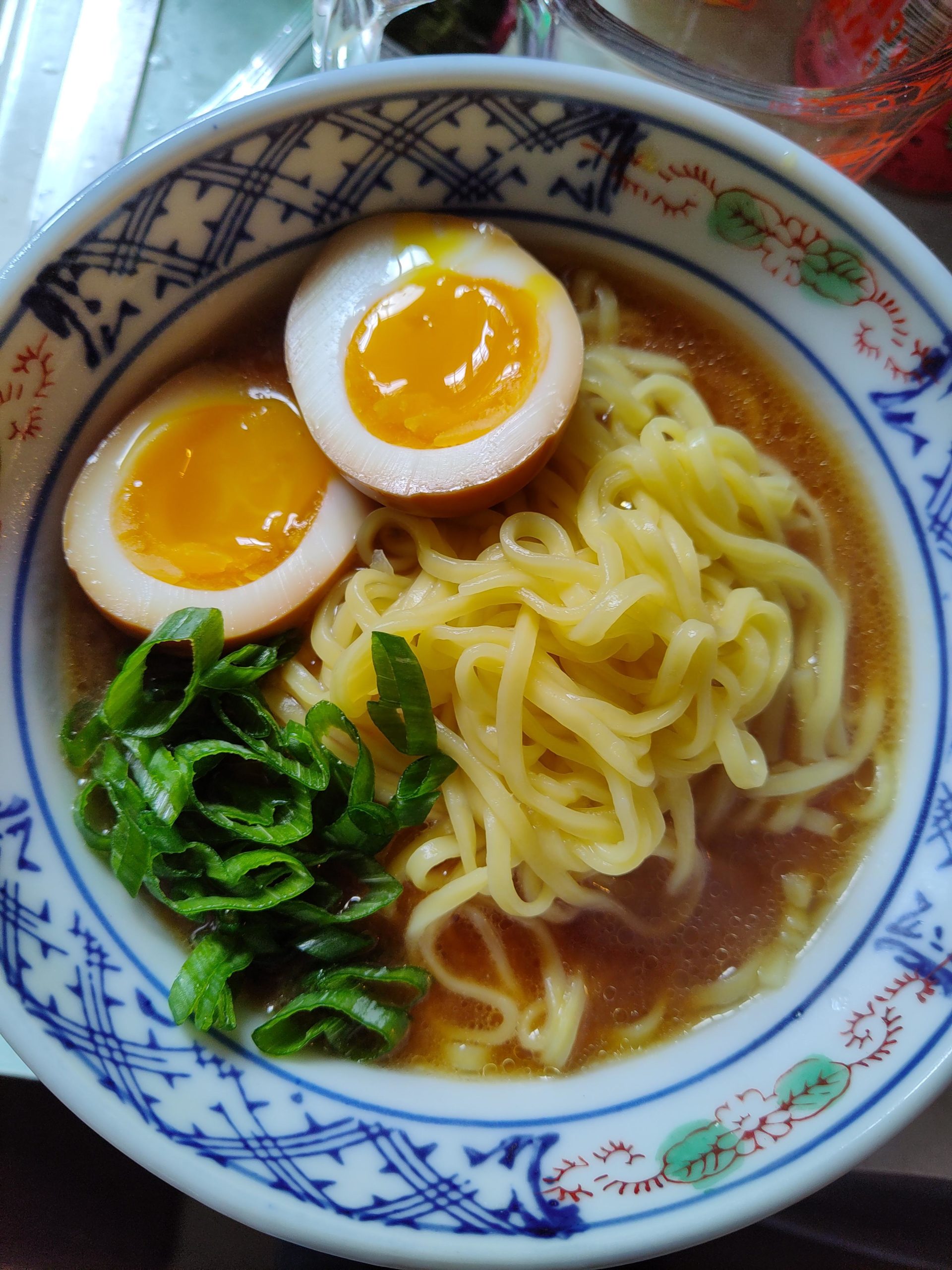 Nissin Raoh Miso ramen, green onion, egg. Dining and Cooking