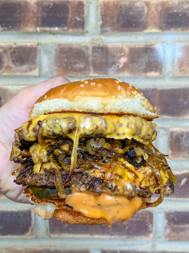 Made a double patty beef burger with charred onions