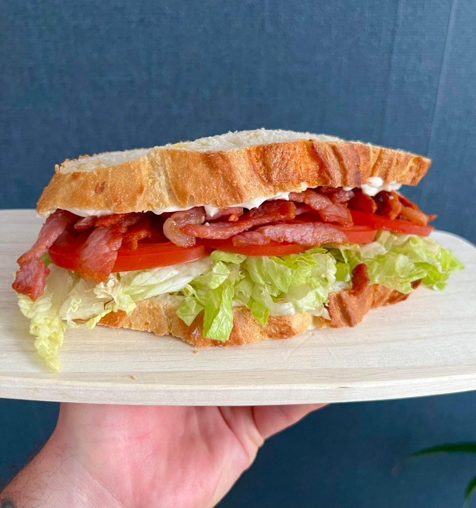 BLT with mayo on cheddar sourdough.