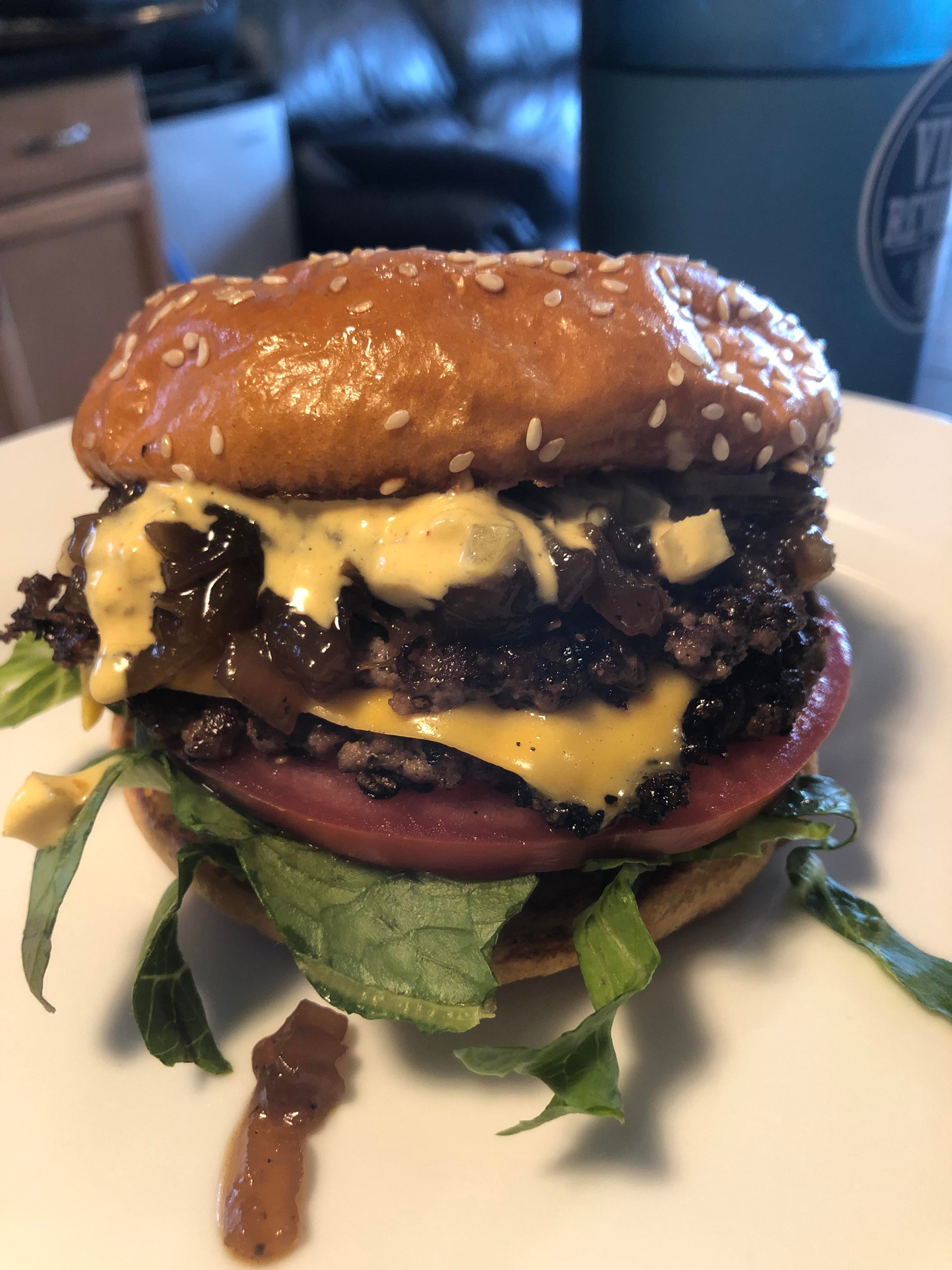 Double smash, onion jam and the works Dining and Cooking