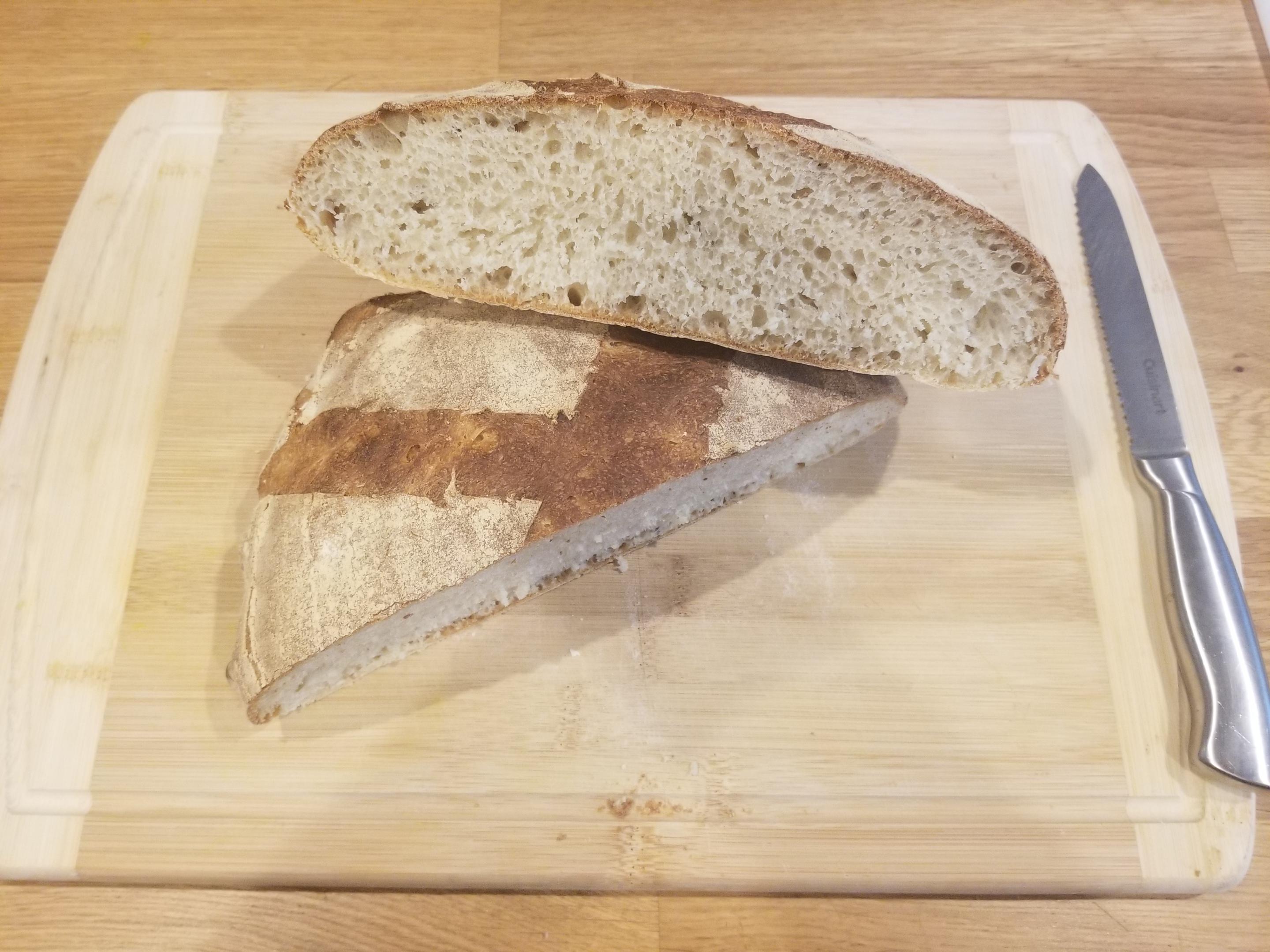 Crumb Shot! My homemade wild yeast sourdough boule loaf. Dining and