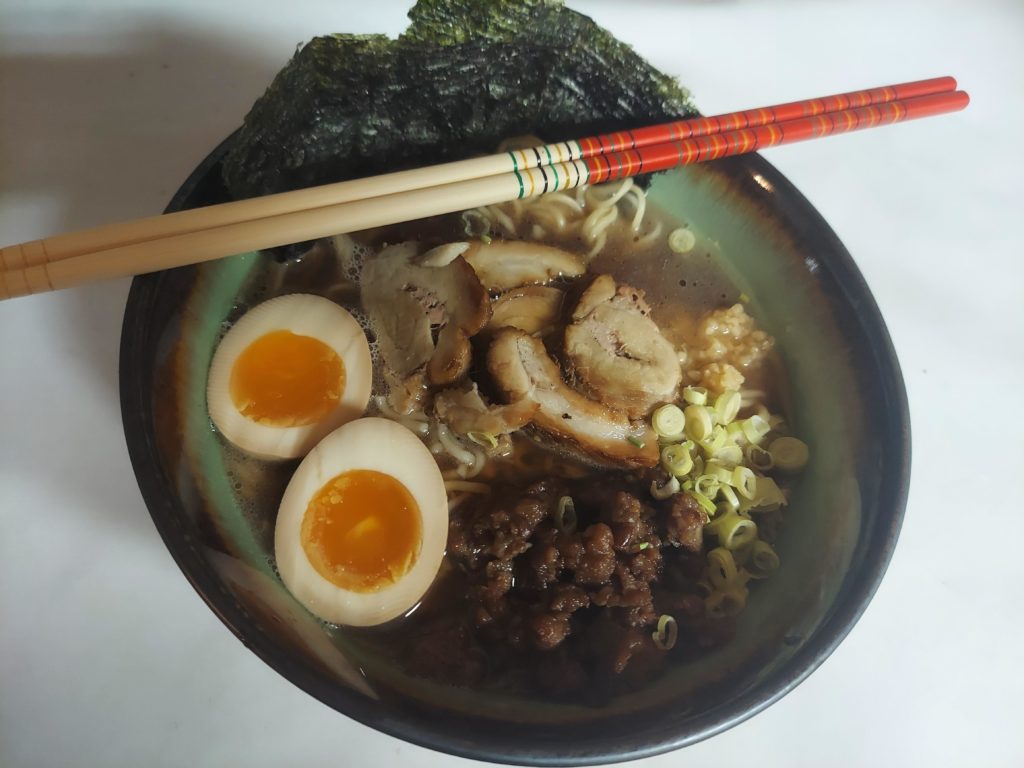 Roasted bone Tonkotsu Shoyu w/ chashu and soboro
