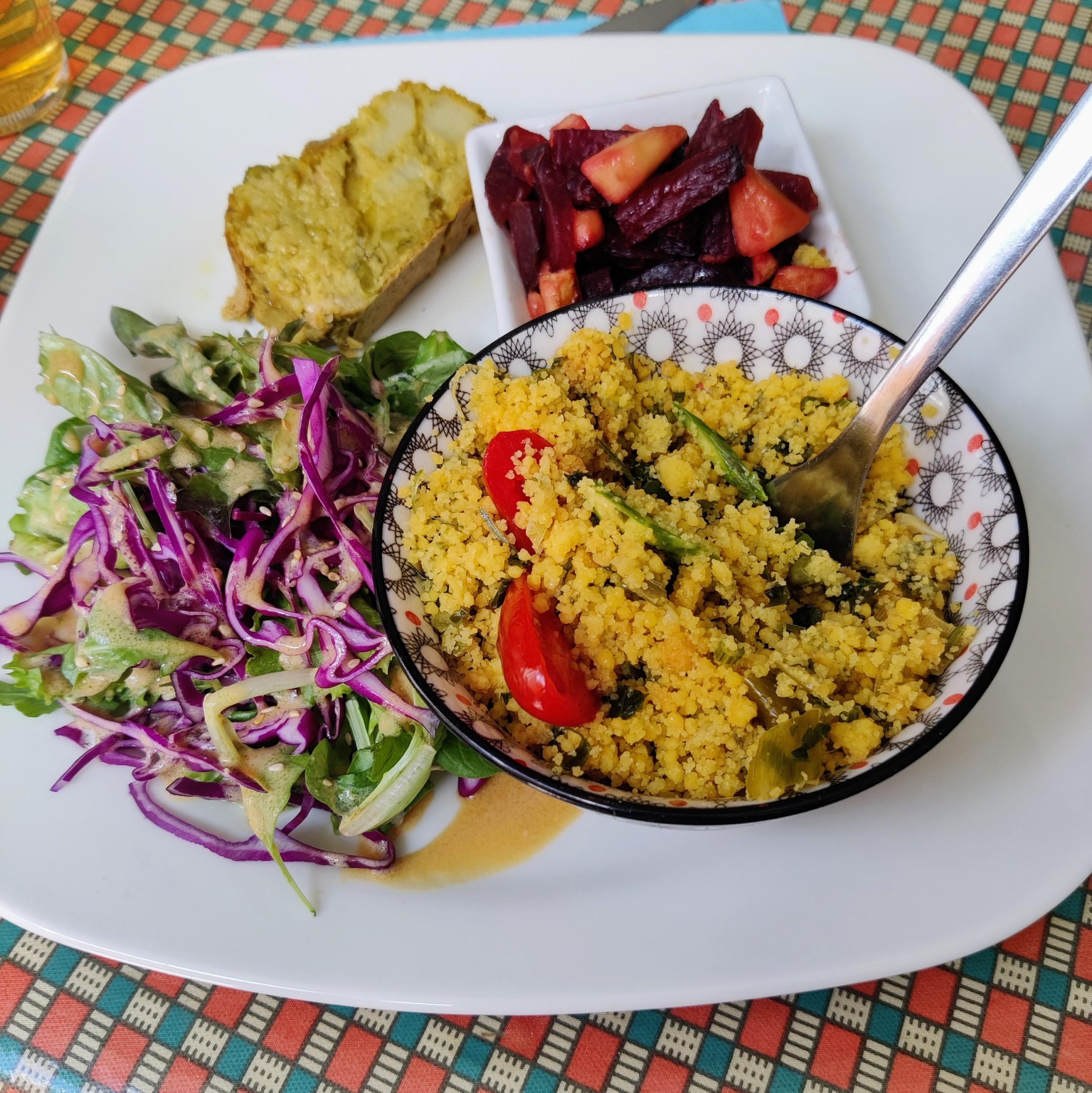 Lunch from the vegan place Fram, in Bologna, Italy. Dining and Cooking