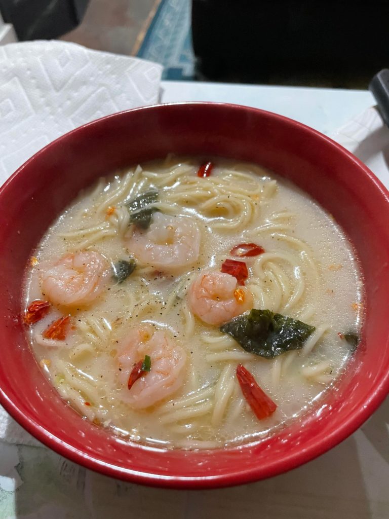 Maruchan Gold with added shrimp,chili pepper miso style broth.