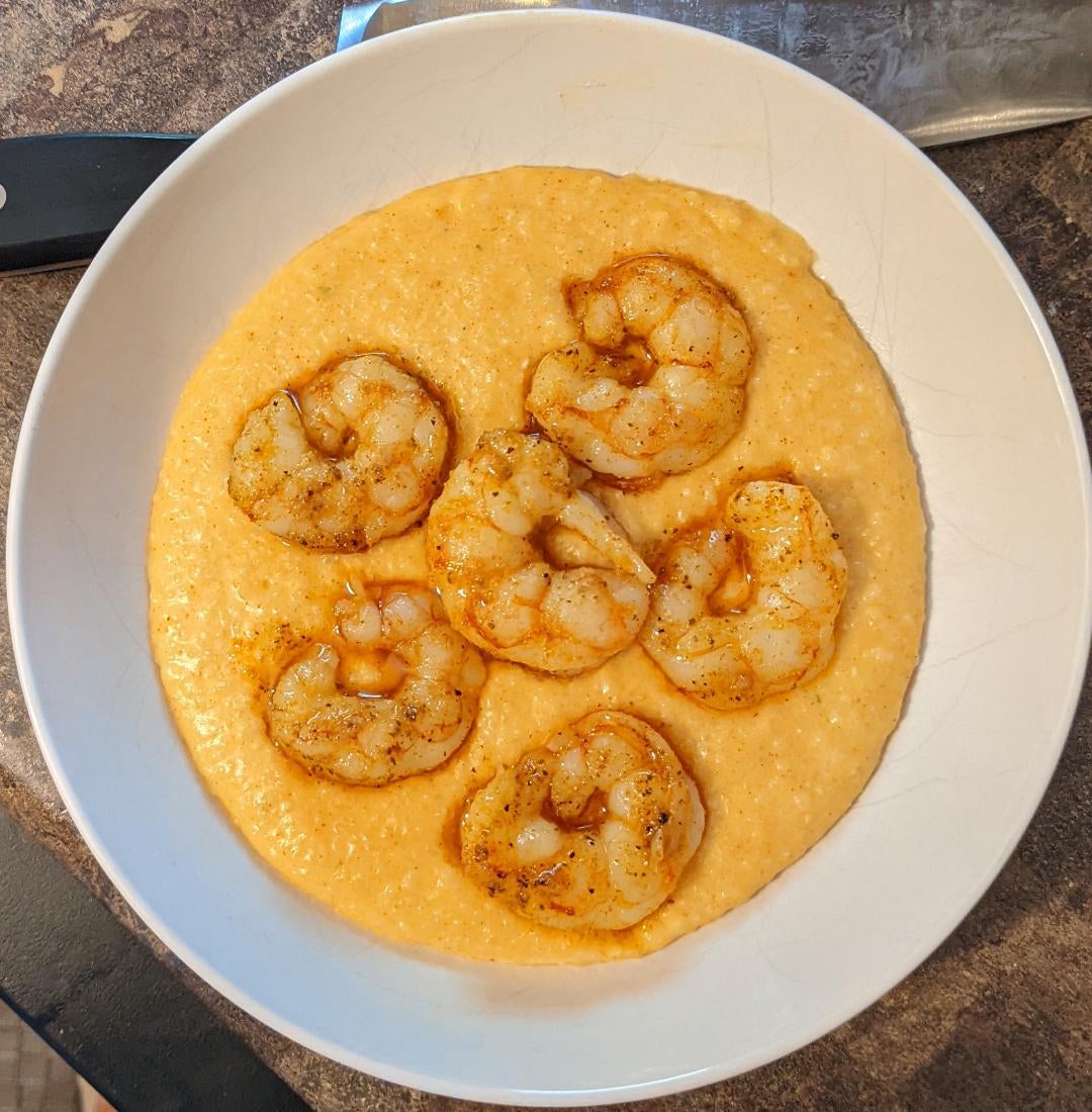Cajun style shrimp and cheesy grits! Dining and Cooking
