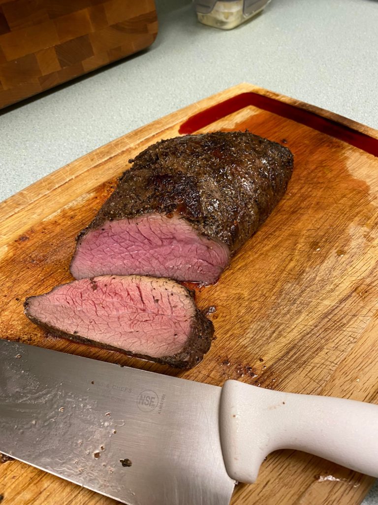 My friend Steven cooked his first bottom round this evening, and did an AMAZING job! Cooked in oven to 125 degrees then seared in cast iron.