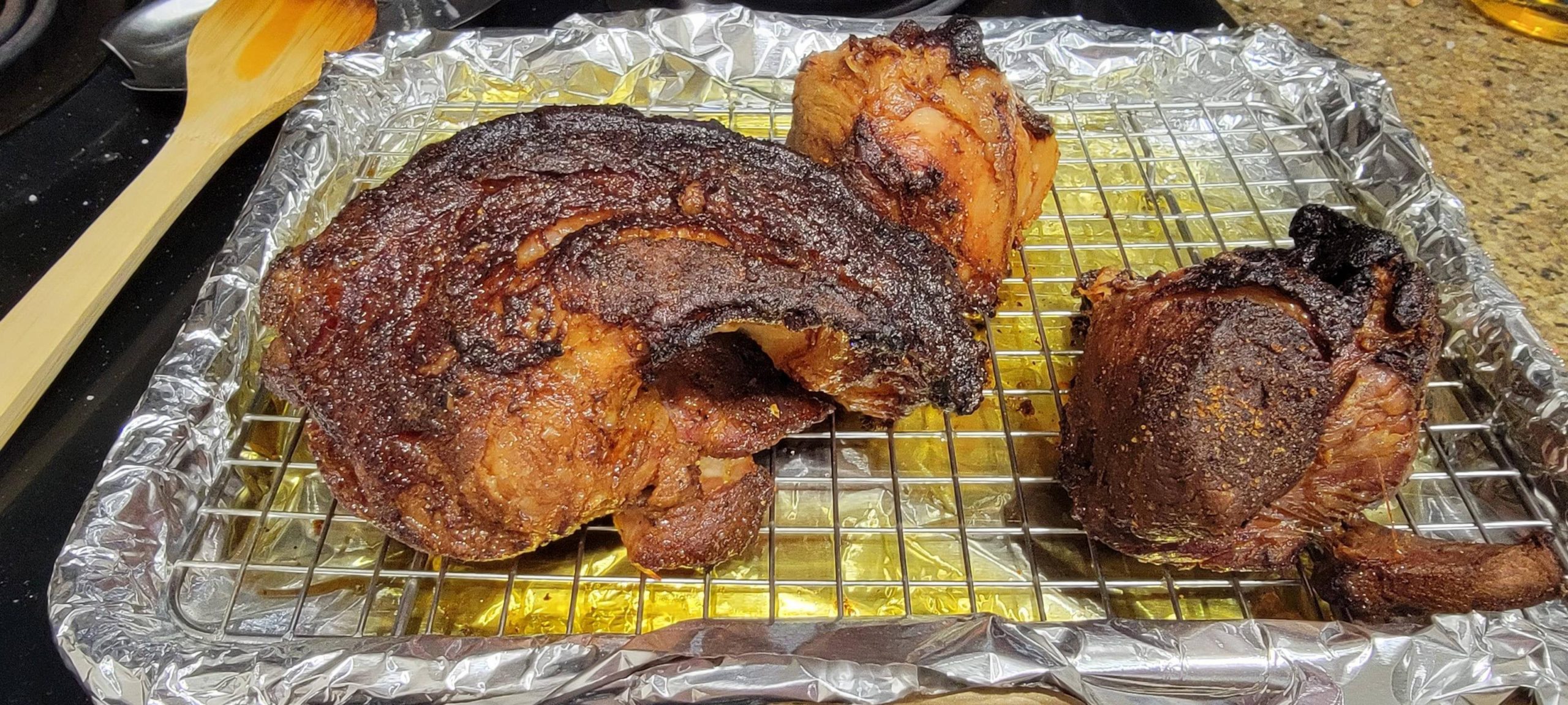 J. Kenji LopezAlt's Sous vide barbecue pulled pork. Reduced the juice