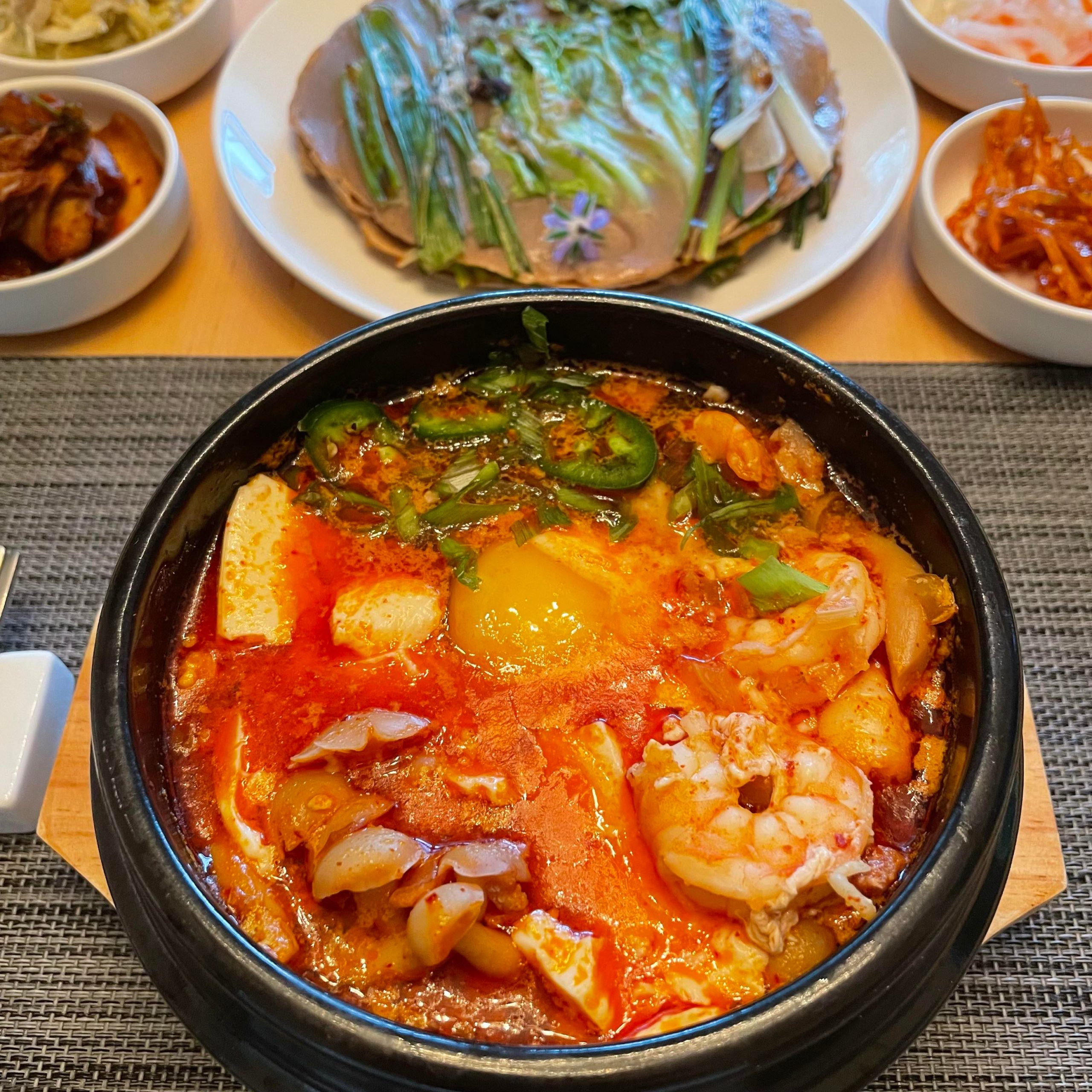 Mushroom and seafood sundubu jjigae Dining and Cooking