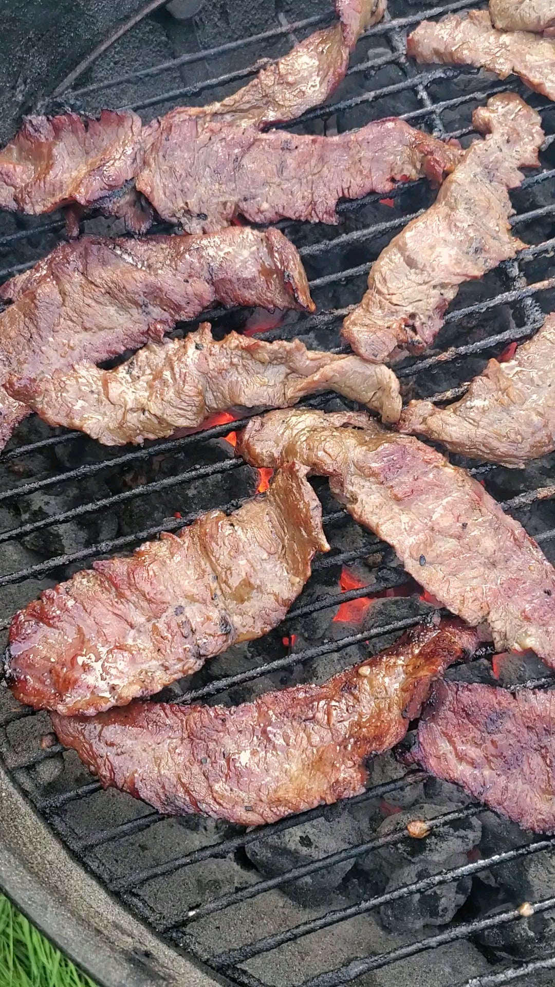 marinated steak strips.. about 1 minute amd they're done Dining and