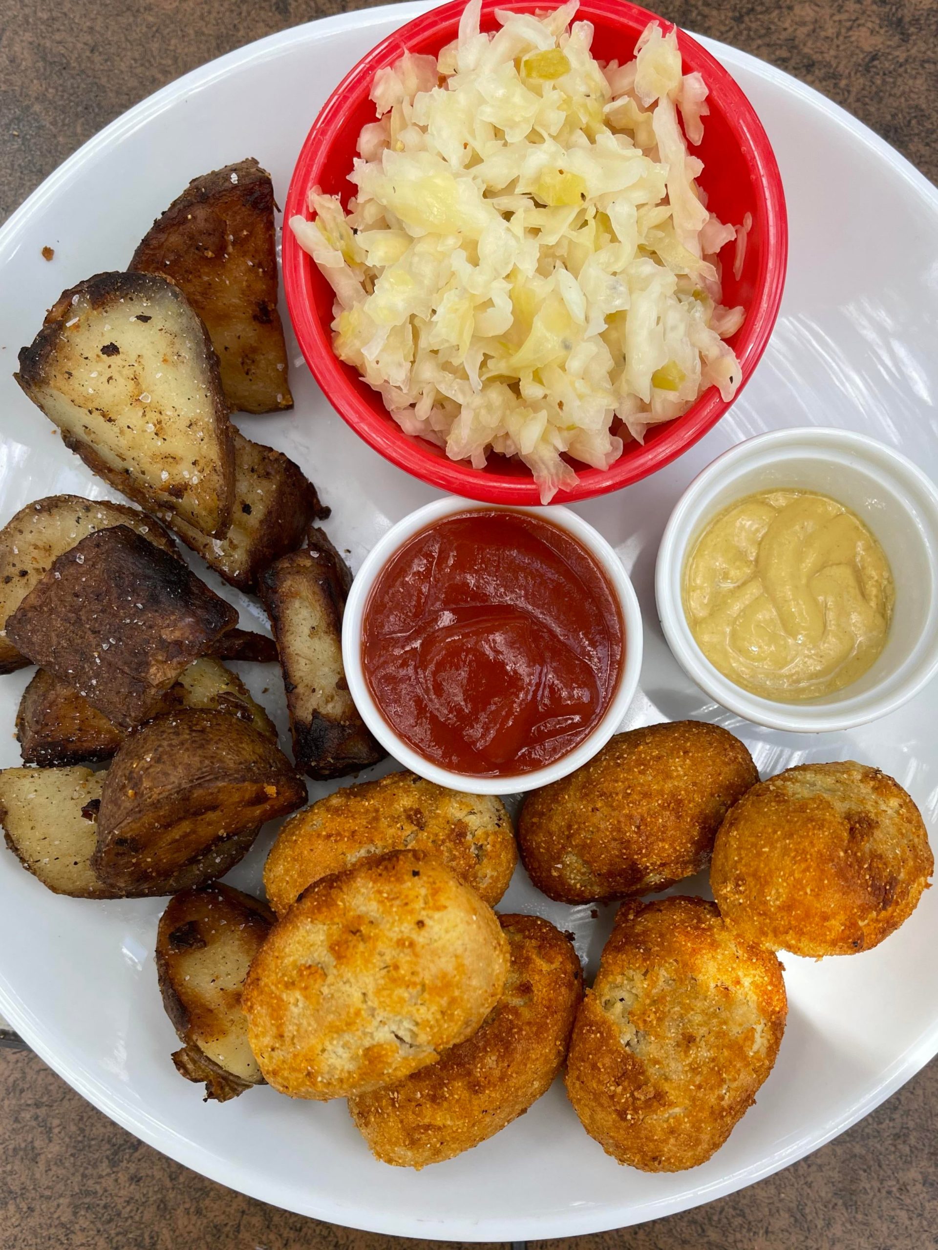 Field roast corn dogs w/ grilled potatoes Dining and Cooking