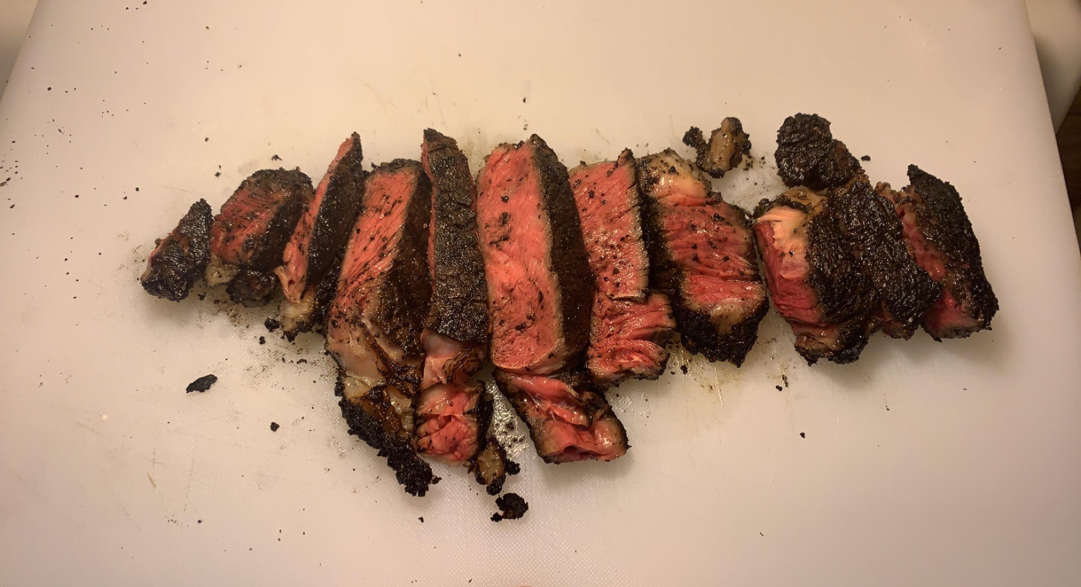 Costco ribeye, 130 for 4 hours, 75 seconds per side on a charcoal