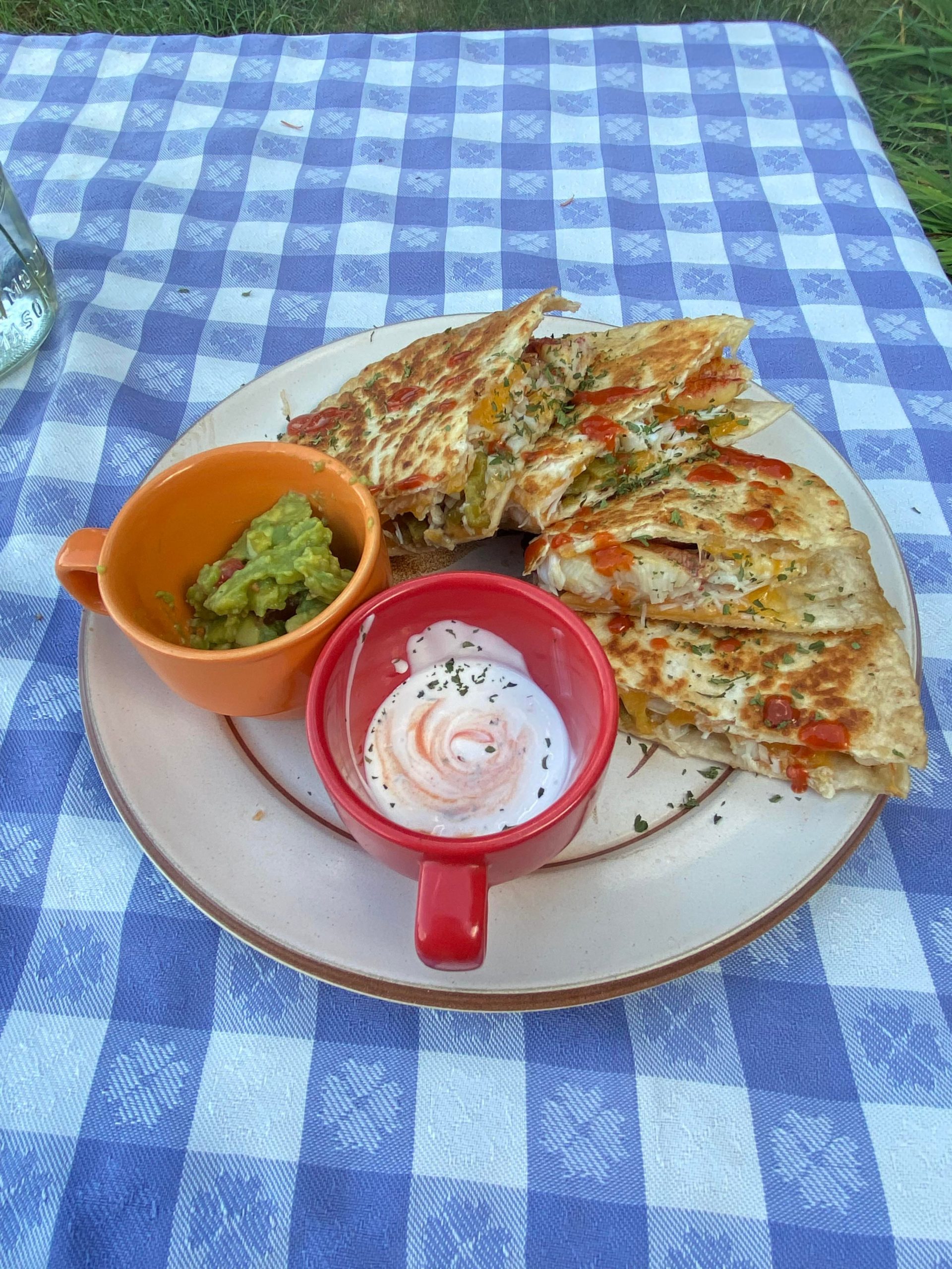 Fresh caught Dungeness Crab quesadilla with green chiles and cheddar