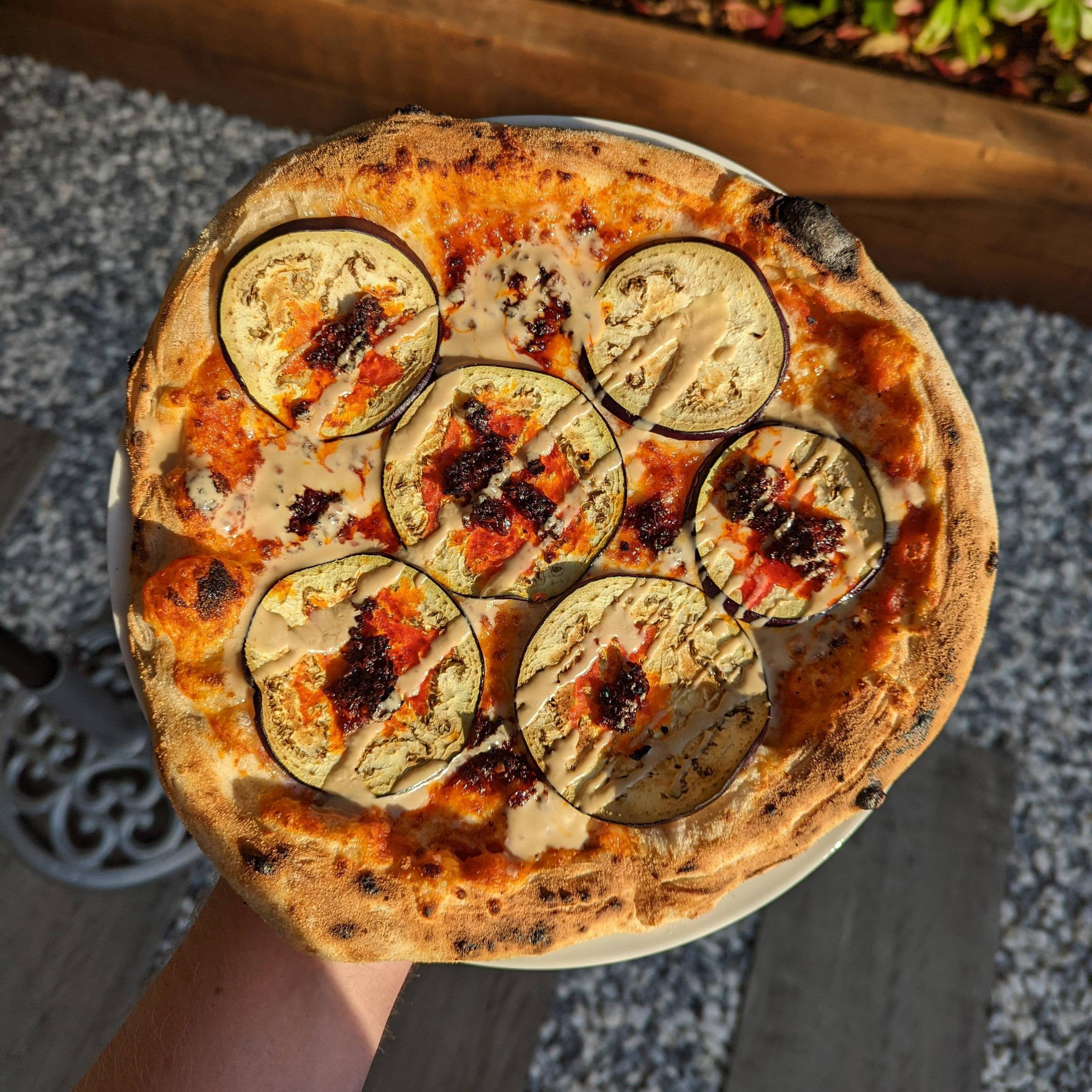 Aubergine, 'nduja and tahini in the ooni Dining and Cooking