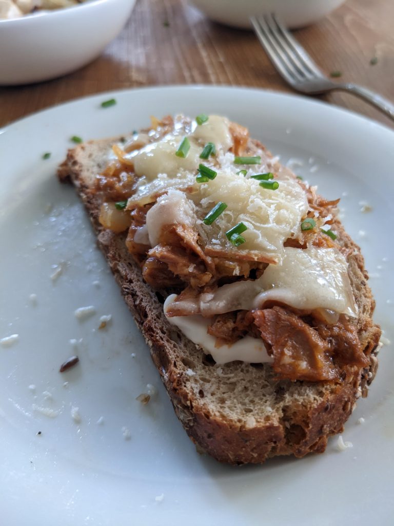 Open-faced Tuna melt with gruyere